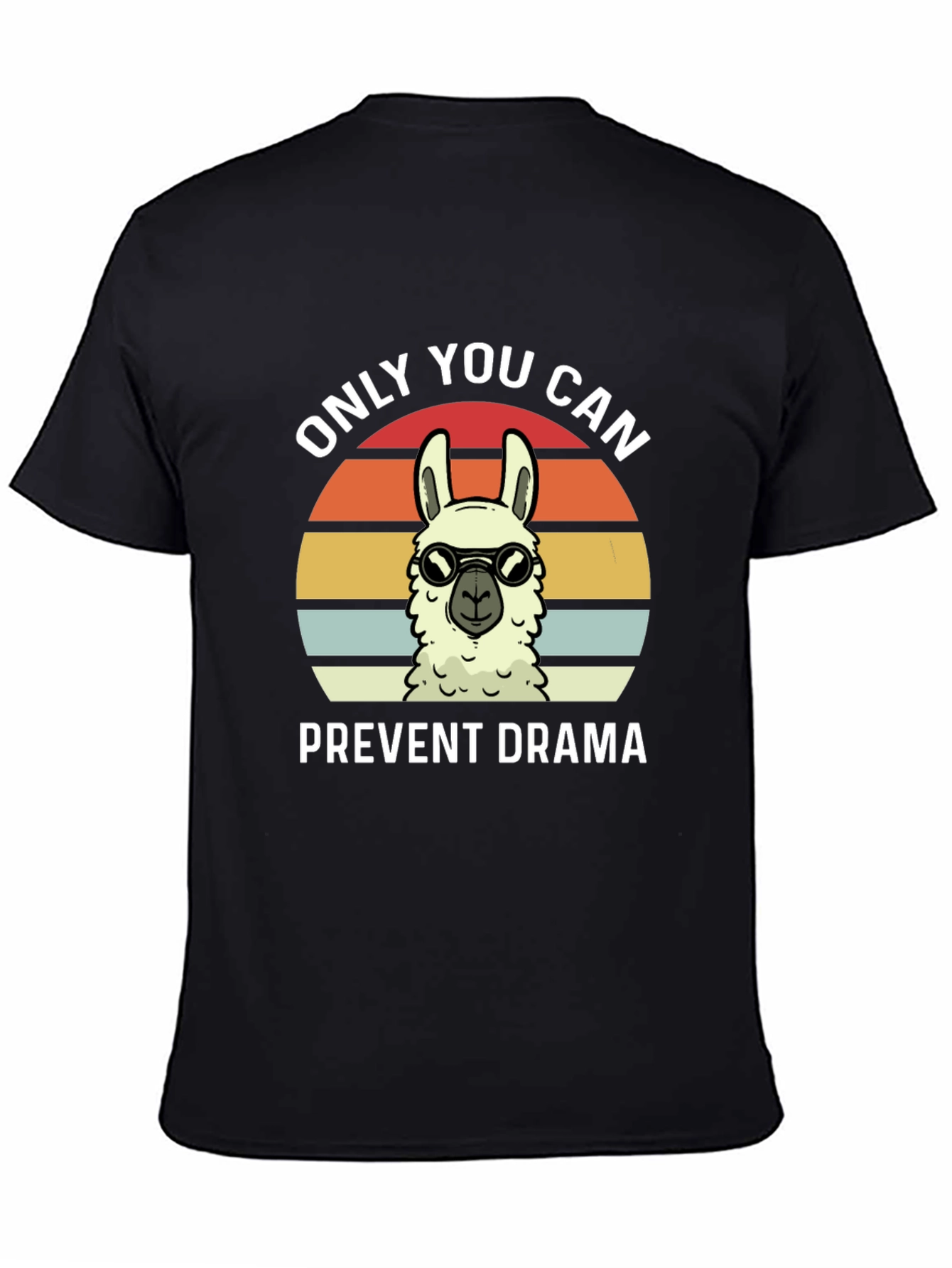 Black Funny Llama Drama Prevention T-Shirt view 4
