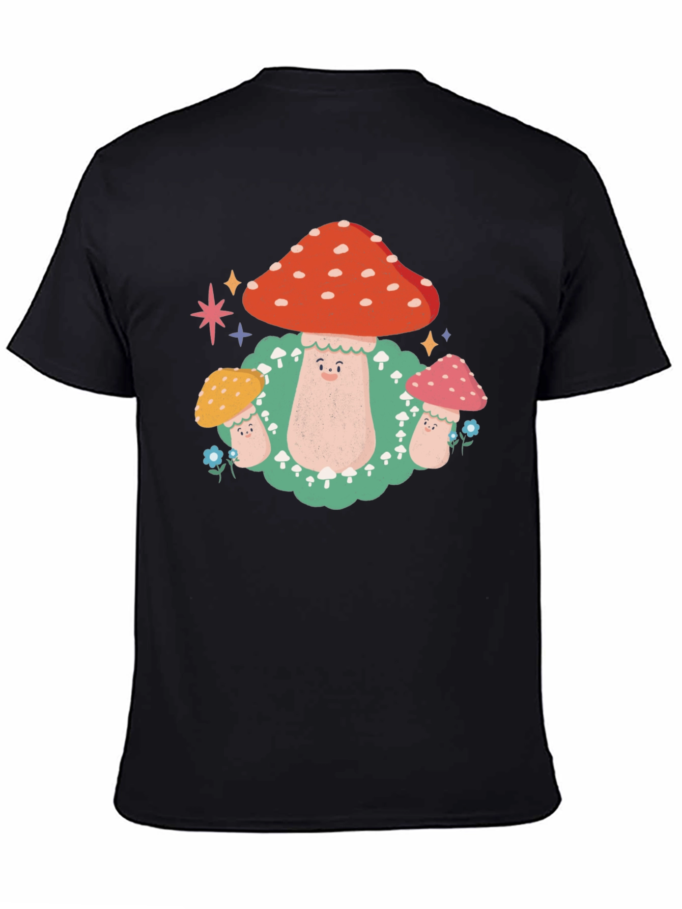 Black Mushroom Graphic T-Shirt - Funky Forest Design view 4
