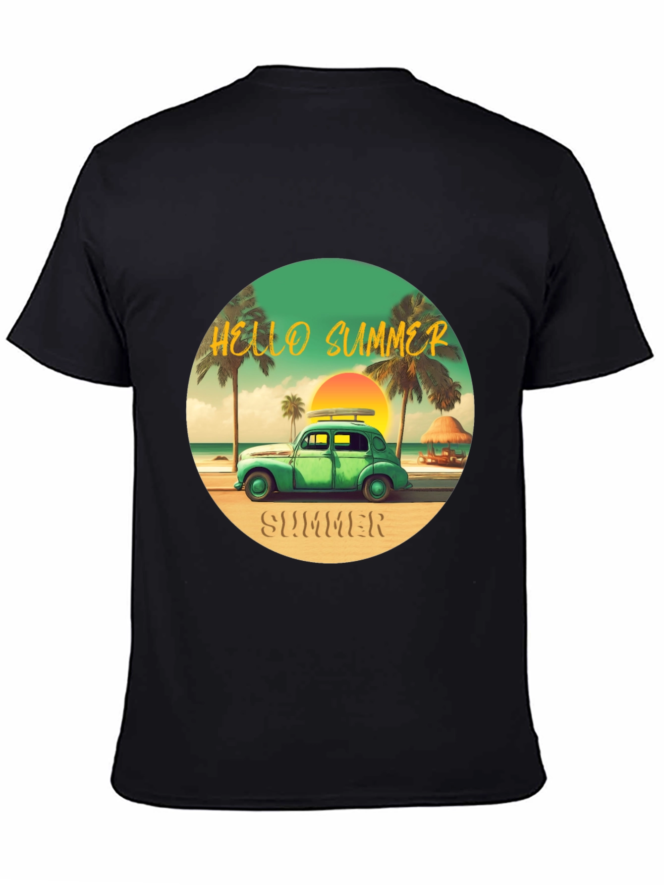 Black Summer Beach Car T-Shirt view 4