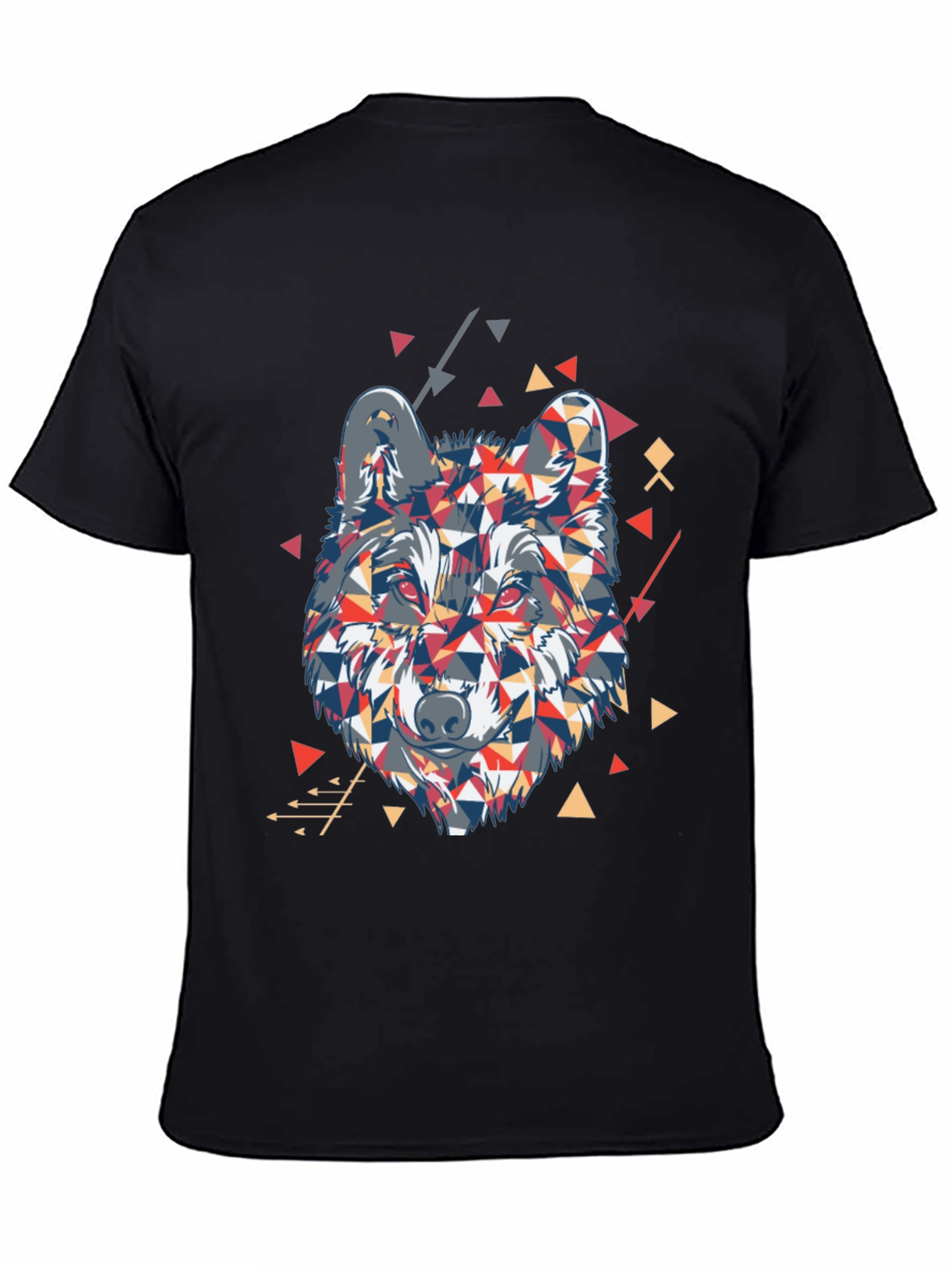 Black Geometric Wolf Graphic Black T-Shirt view 4