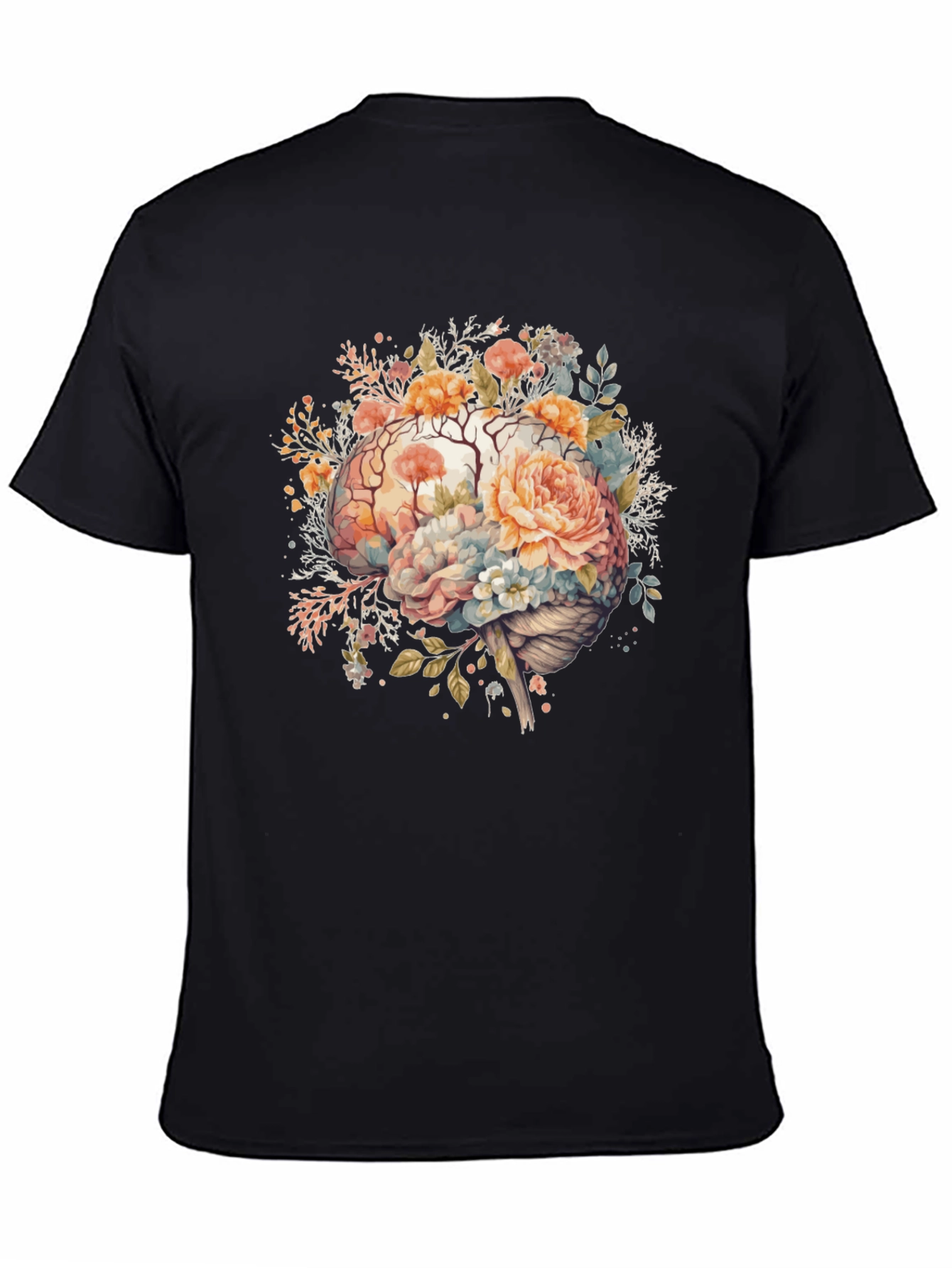 Black Floral Brain Graphic Tee - Stylish Mindful Design view 4