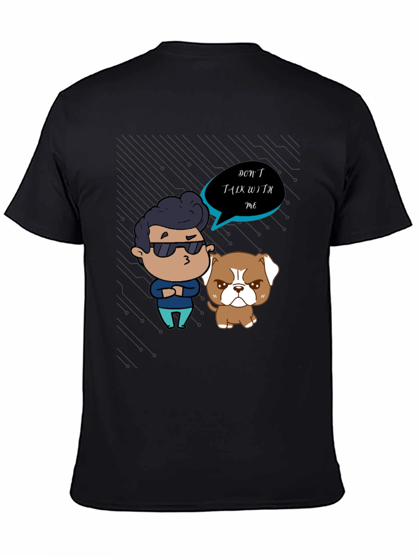 Black Grumpy Cartoon Graphic T-Shirt view 4