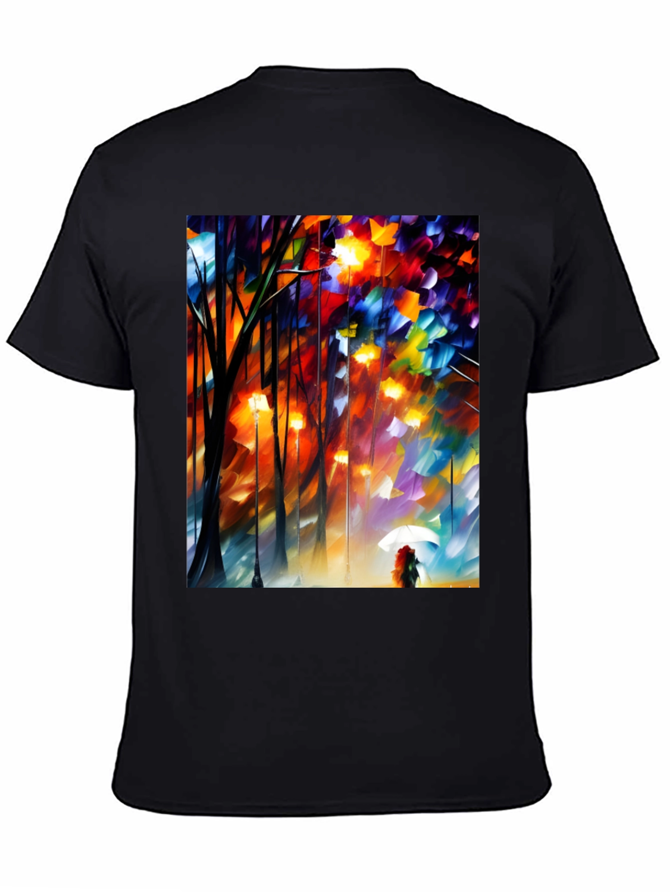 Black Artistic Autumn Rain T-Shirt - Expressive Palette Knife Design view 4