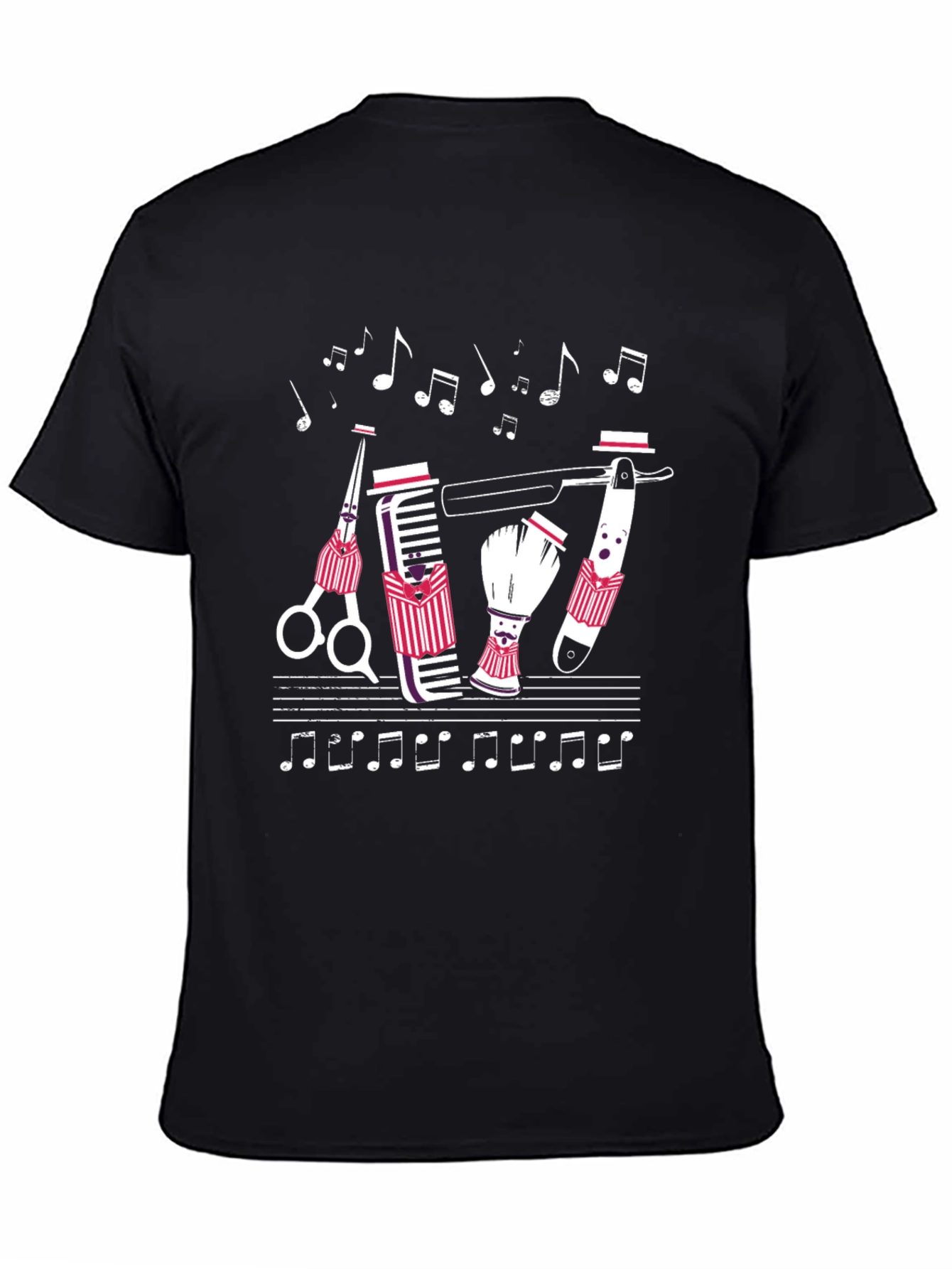 Black Barber Shop Quartet T-Shirt - Musical Barber Design view 4