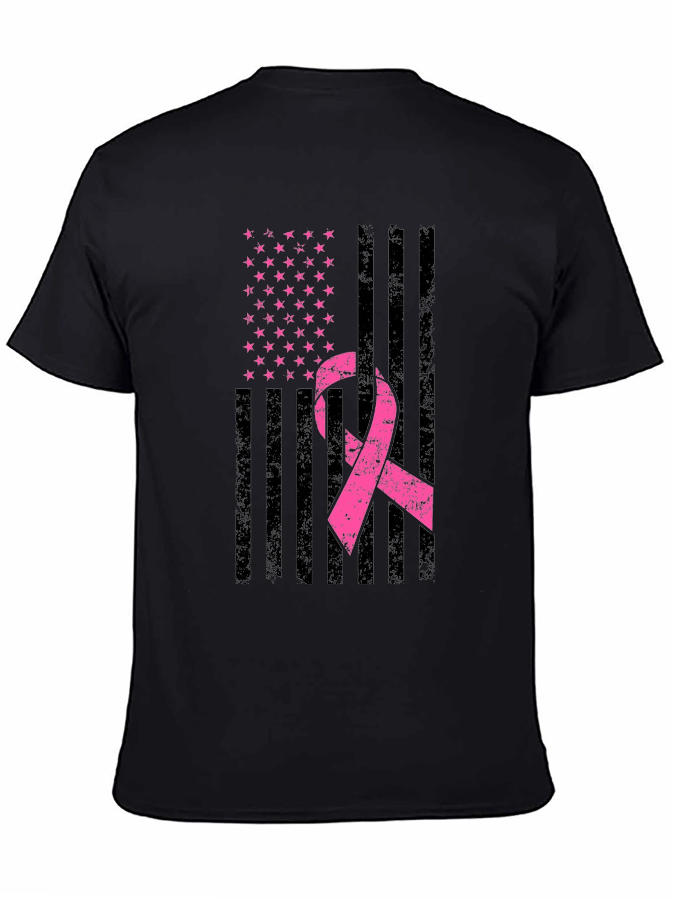 Black Breast Cancer Awareness American Flag T-Shirt view 4
