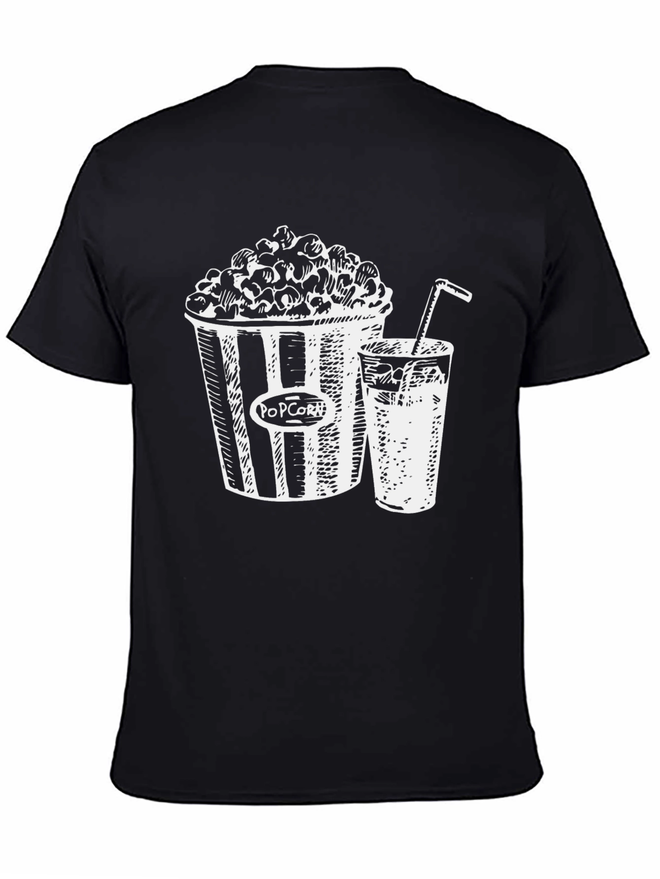 Black Movie Night T-Shirt: Popcorn & Drink Graphic Tee view 4