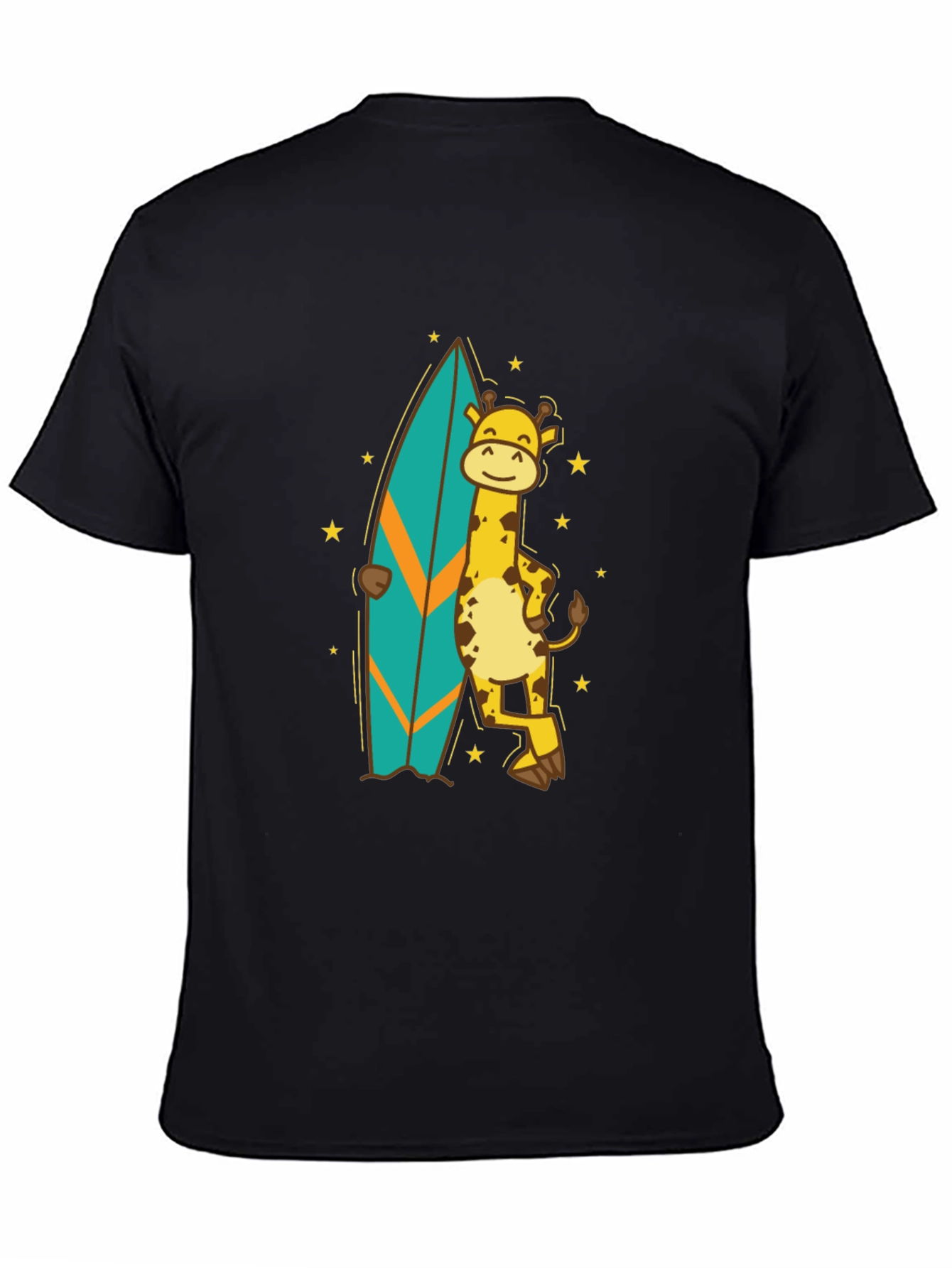 Black Surfing Giraffe T-Shirt - Black Cotton Tee view 4