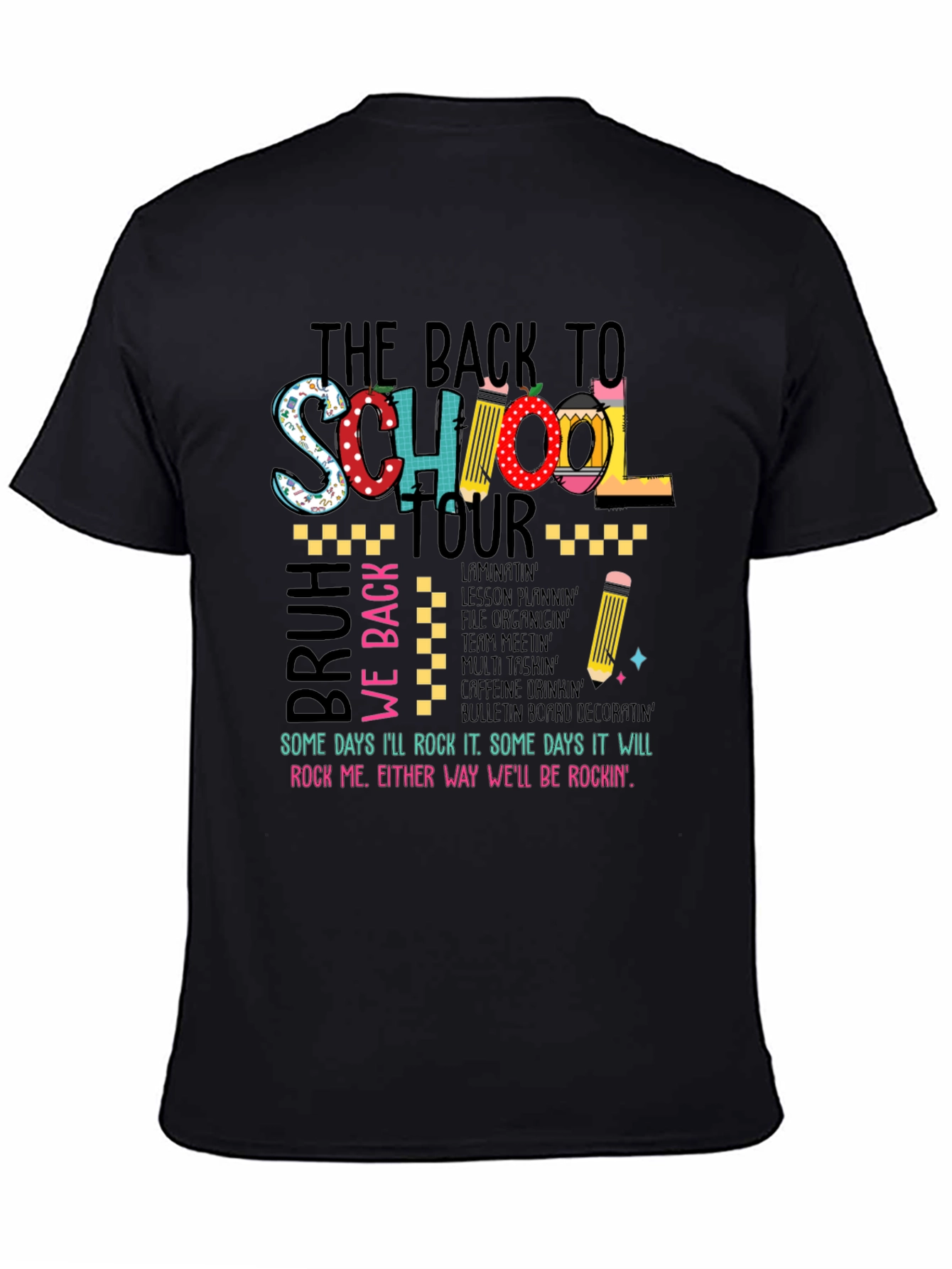 Black Back to School Teacher T-Shirt view 4