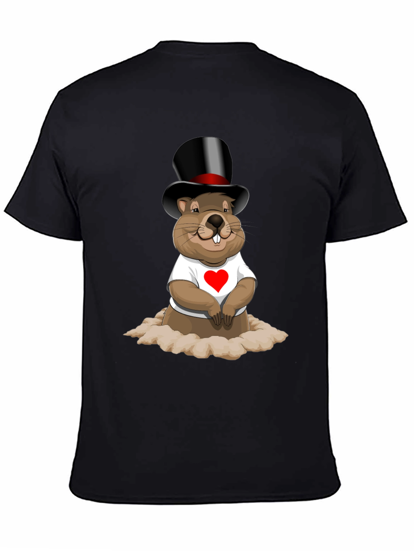 Black Groundhog Day T-Shirt with Top Hat and Heart view 4