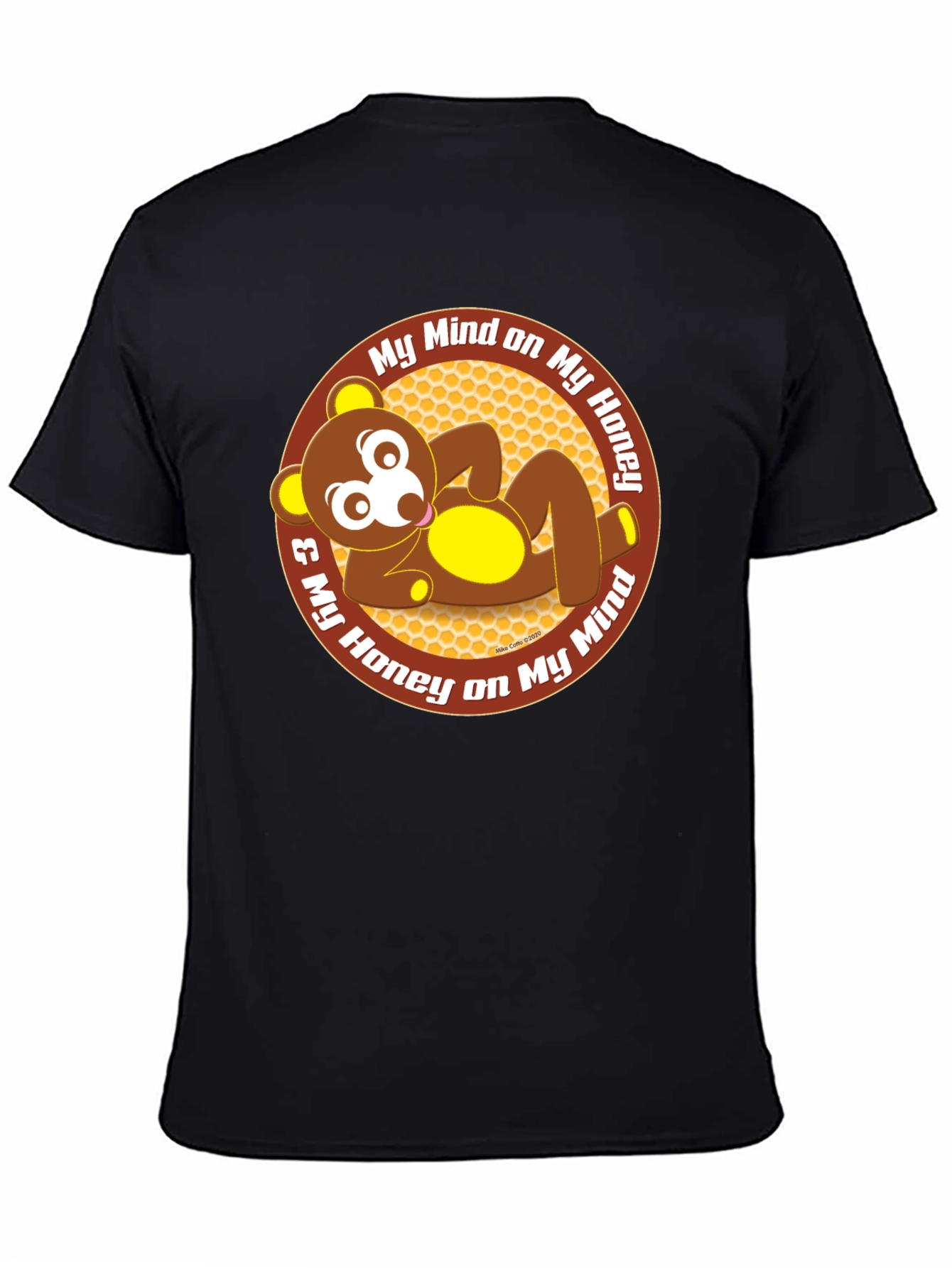 Black Funny Bear Honey Mind Men's Black T-Shirt view 4