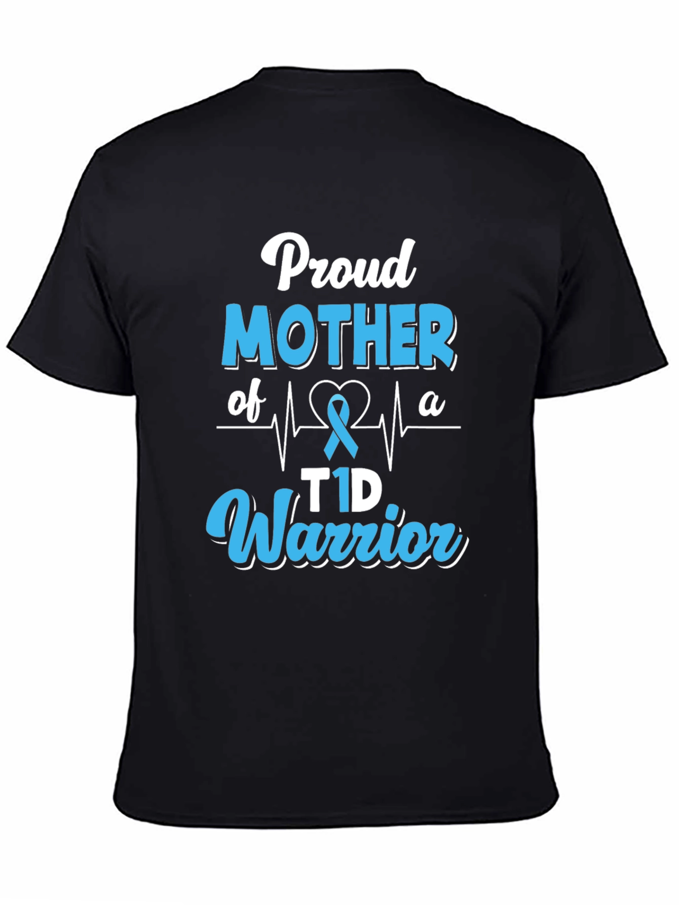 Black Proud Mother of a T1D Warrior Black T-Shirt view 4