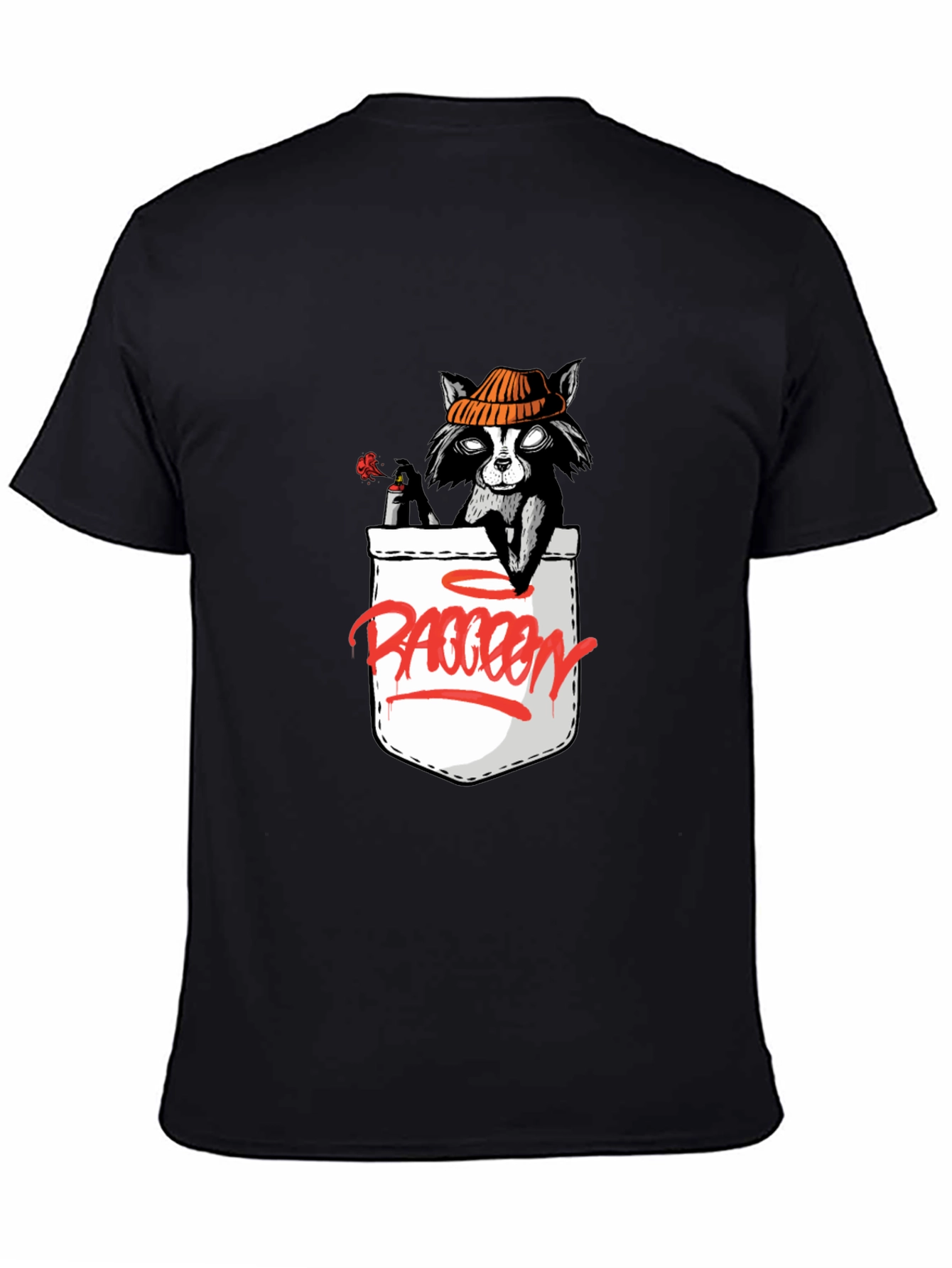 Black Raccoon in Pocket Graphic T-Shirt view 4