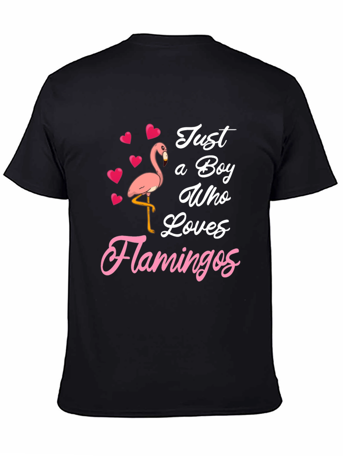 Black Just A Boy Who Loves Flamingos T-Shirt view 4