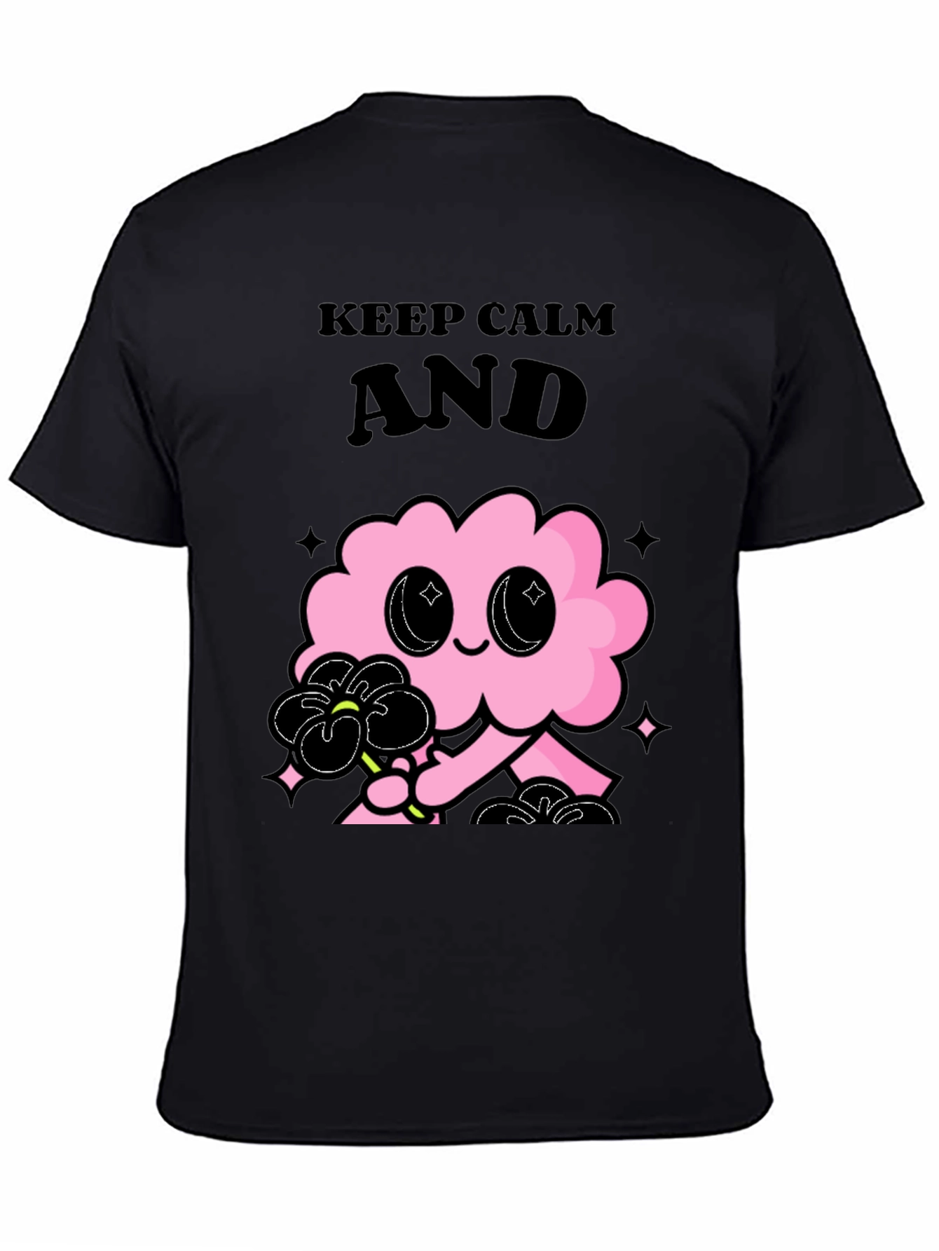 Black Keep Calm Pink Cloud Graphic Tee - Black Unisex T-Shirt view 4