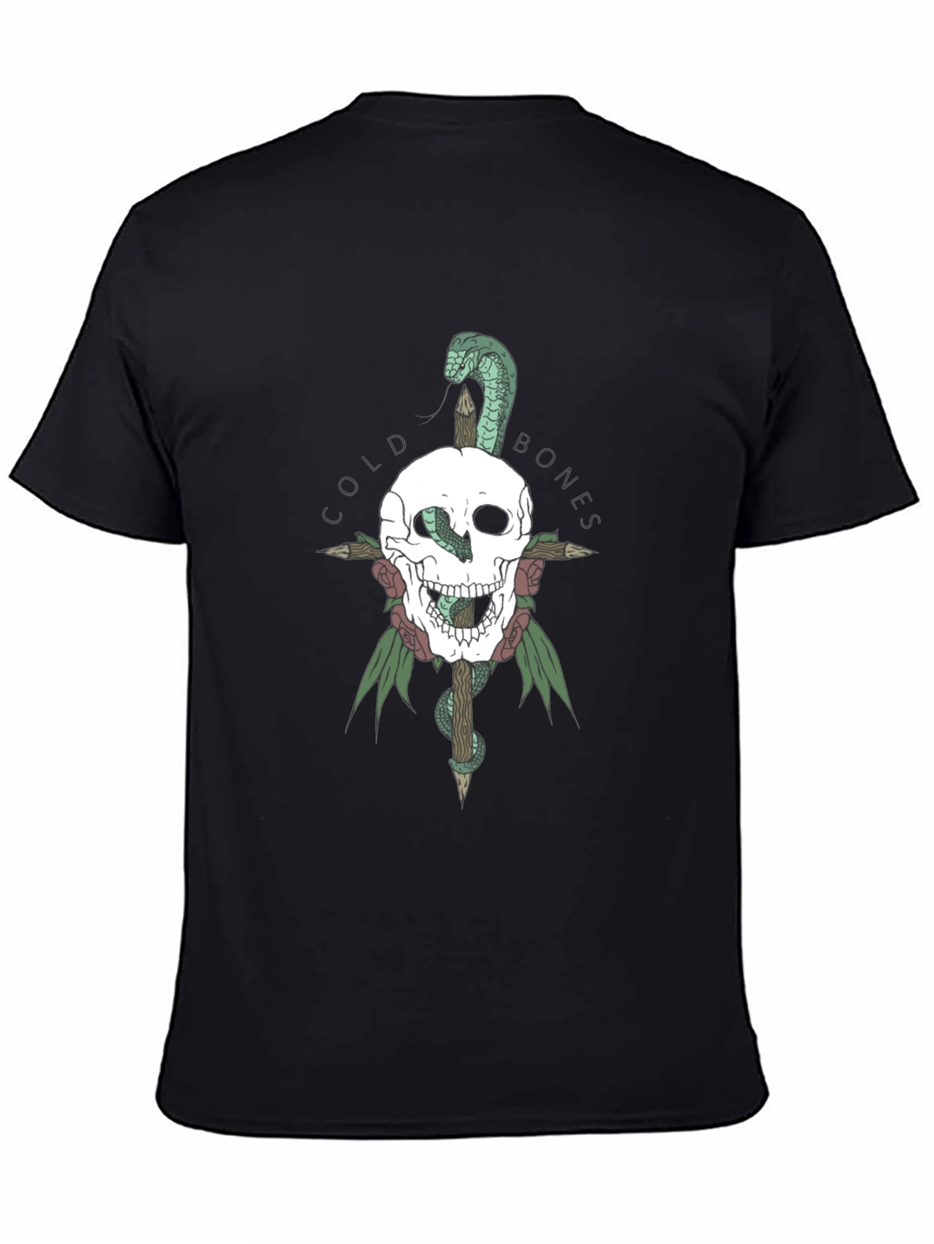 Black Cold Bones Skull & Snake Graphic Tee view 4