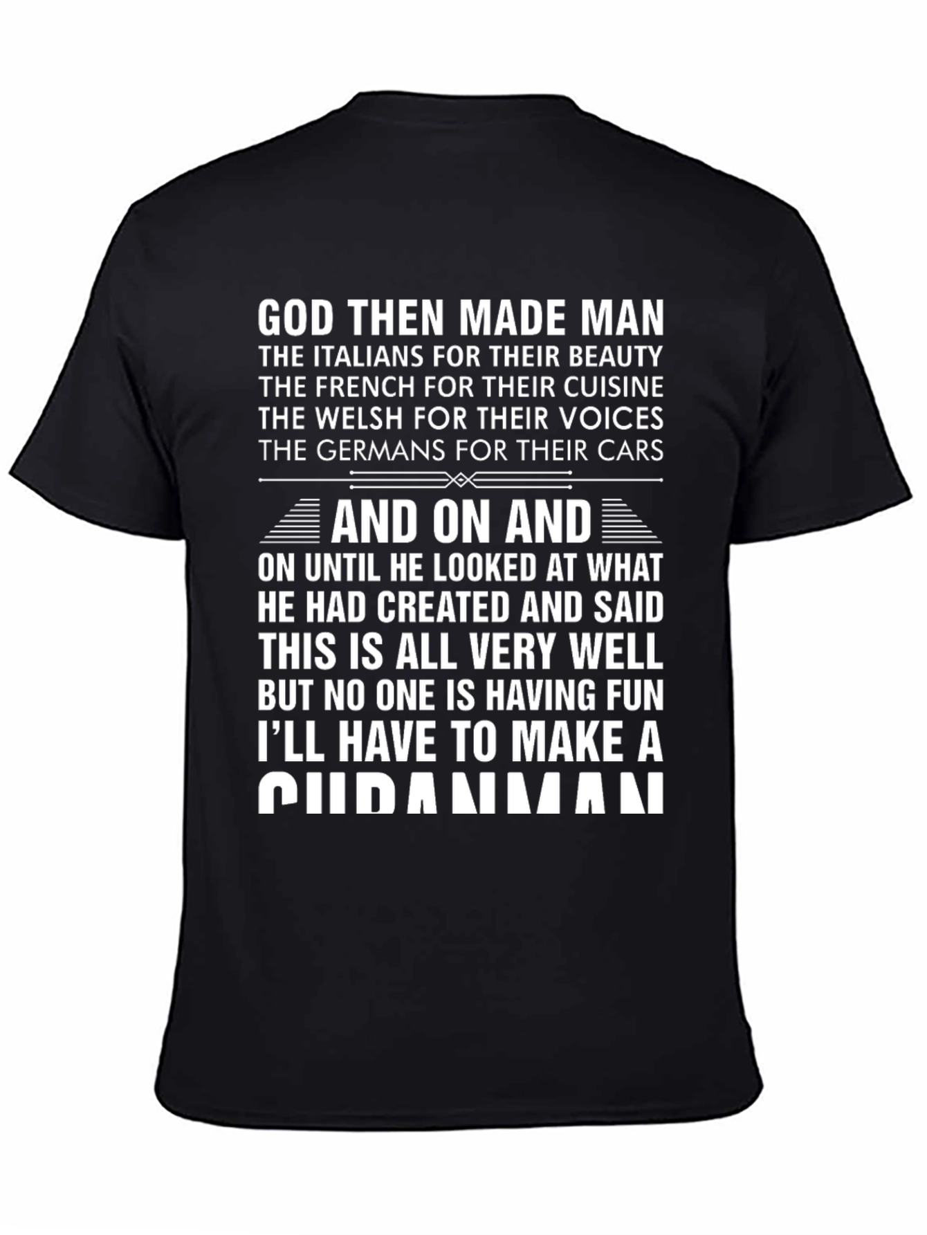 Black Humorous God Made Man T-Shirt view 4