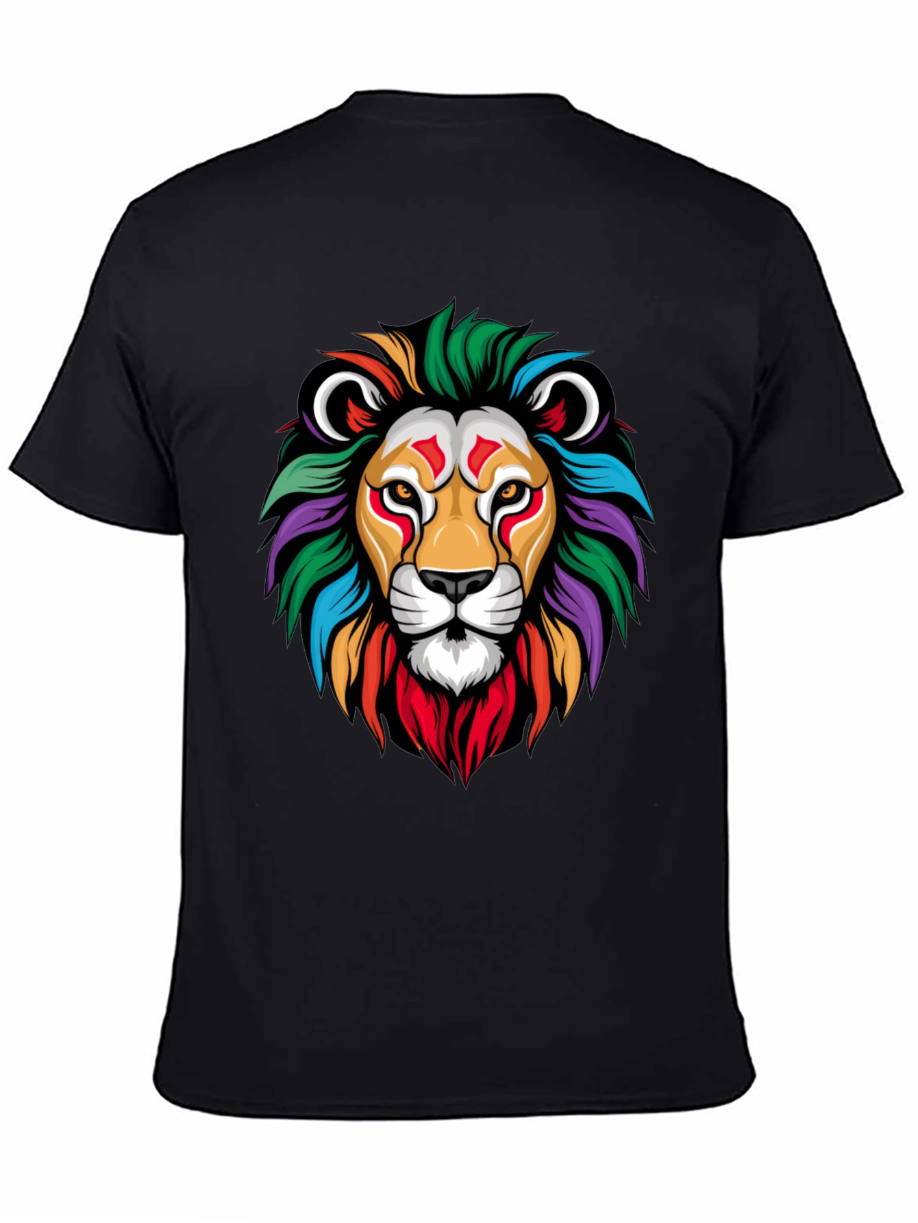 Black Colorful Lion Graphic Black T-Shirt view 4