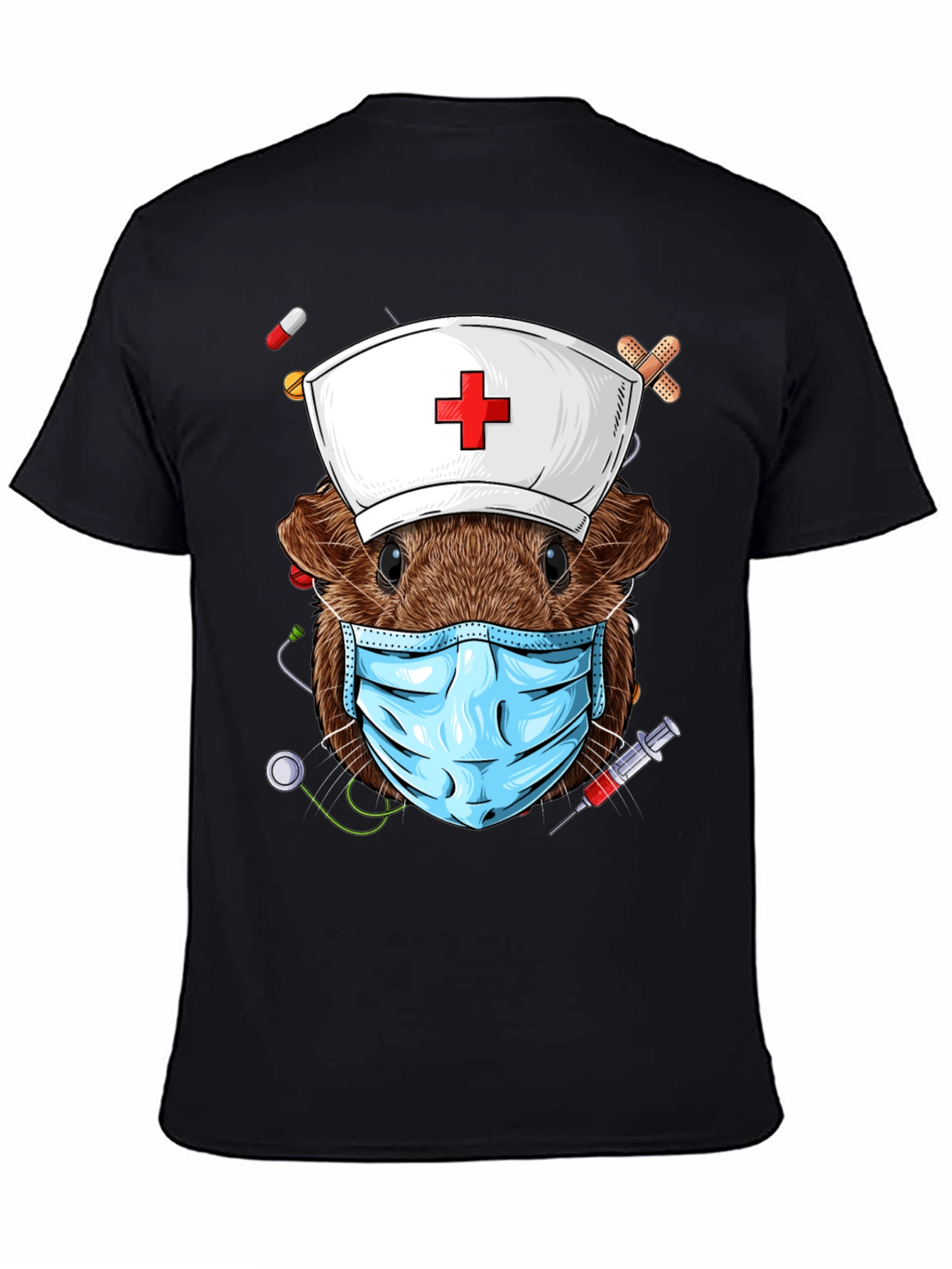 Black Nurse Guinea Pig Graphic T-Shirt view 4