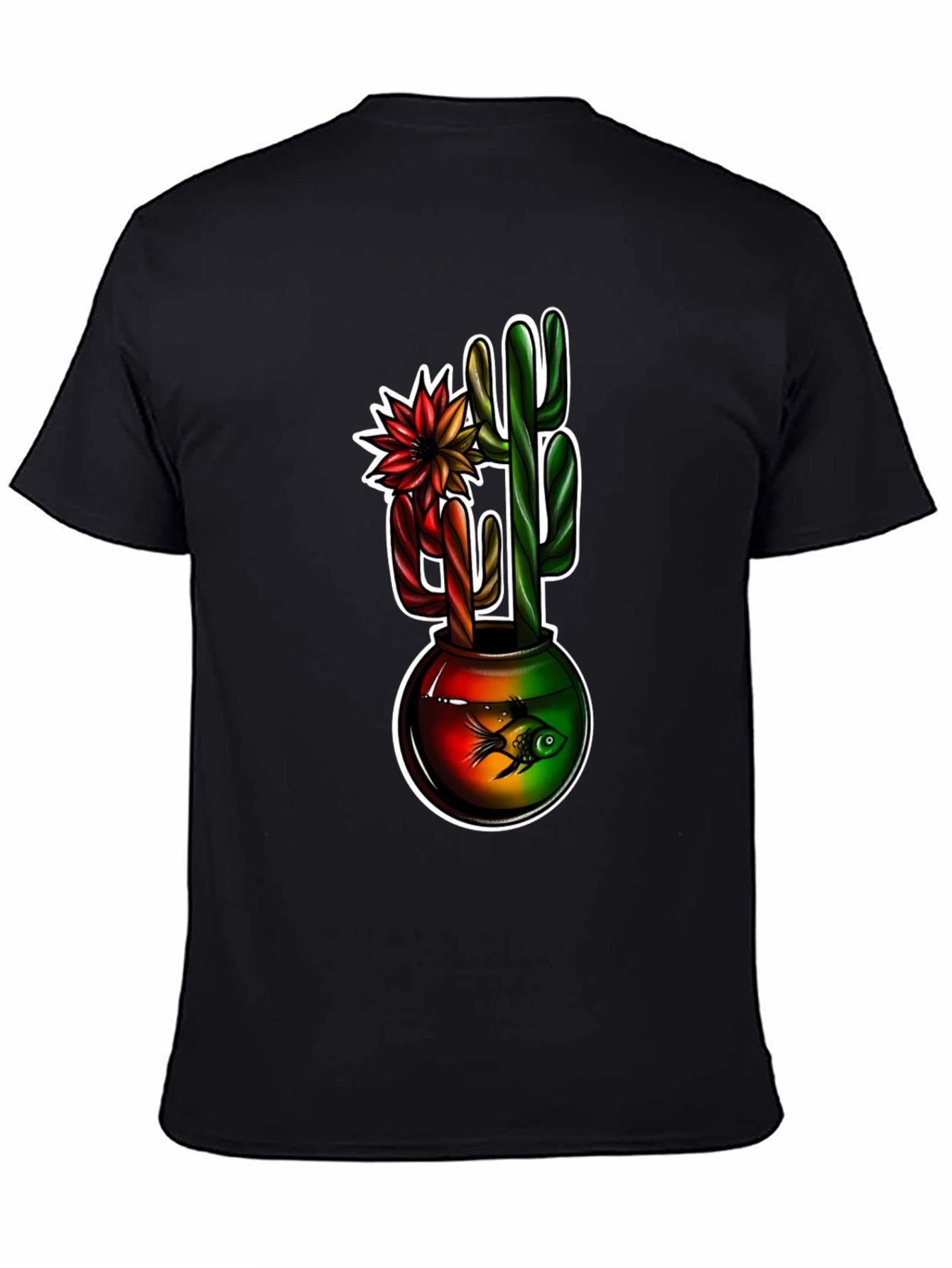 Black Cactus & Fishbowl Graphic Black Tee view 4