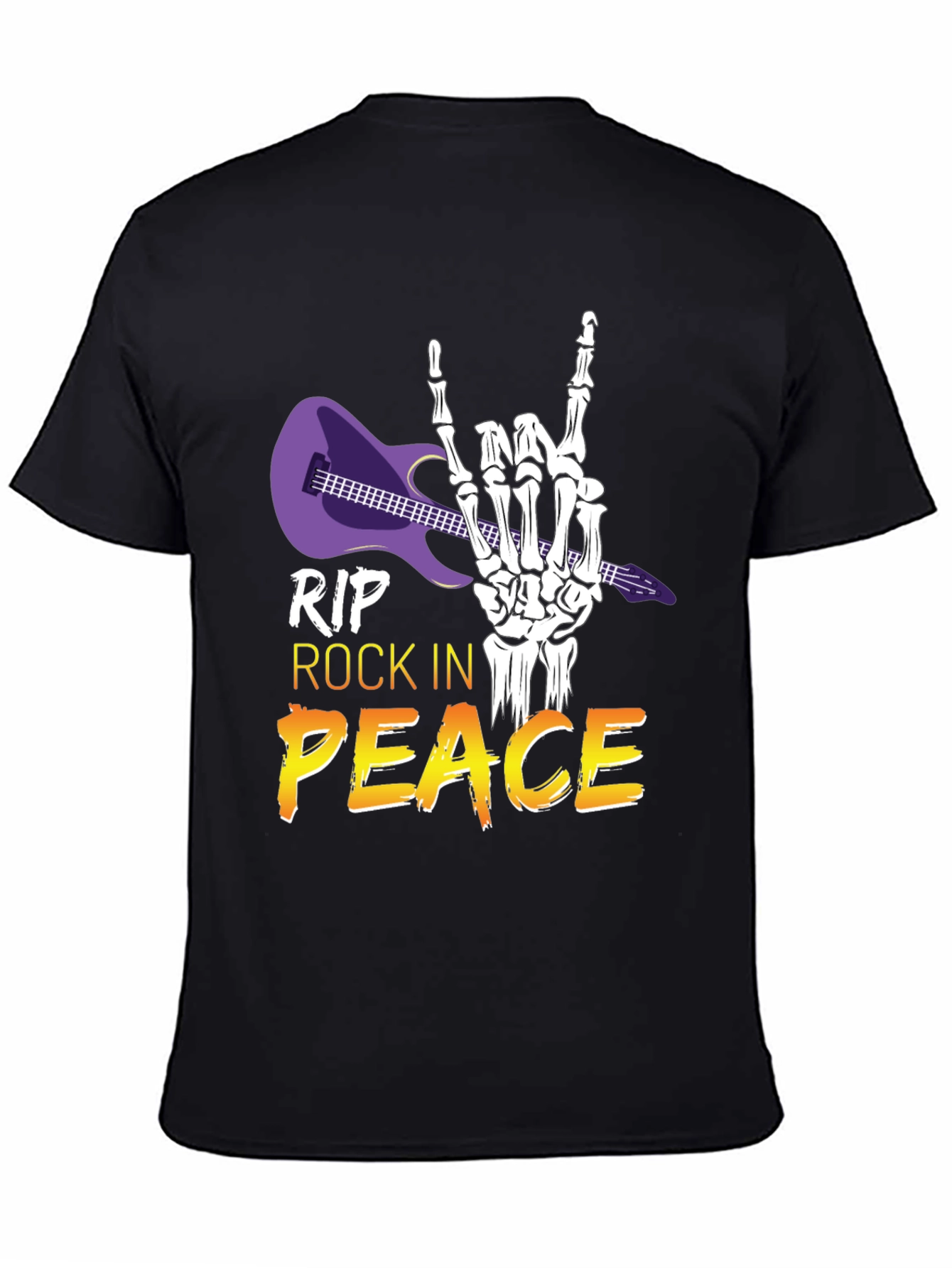 Black RIP Rock in Peace T-Shirt, Rock Hand Gesture view 4
