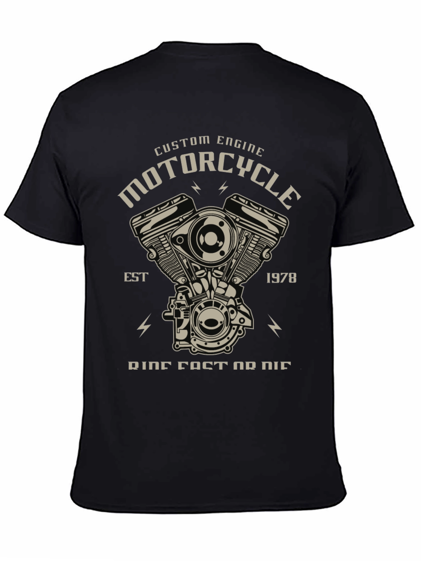 Black Motorcycle Engine Graphic Tee - Ride Fast Or Die T-Shirt view 4
