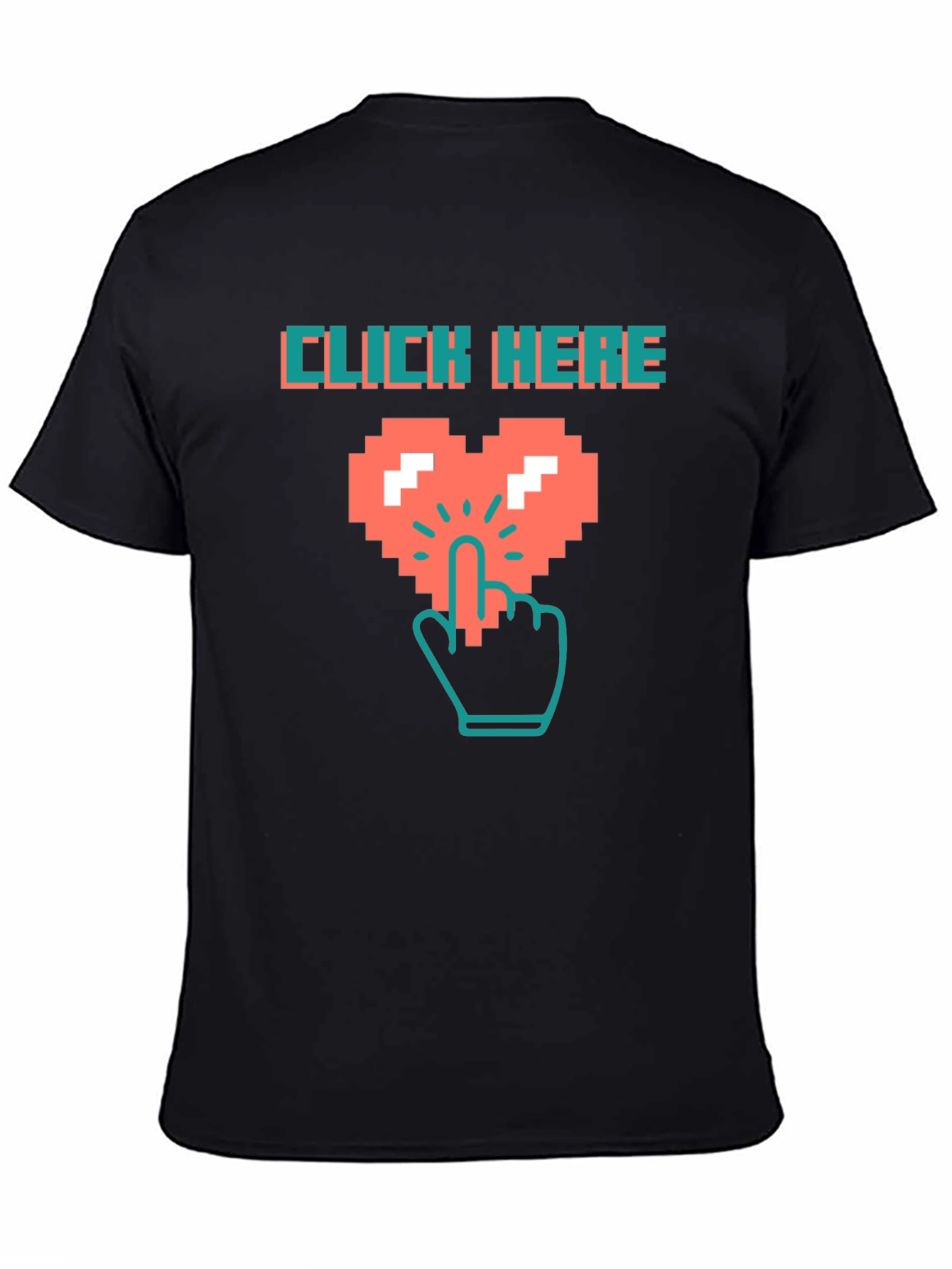 Black Click Here Pixel Heart Black T-Shirt view 4