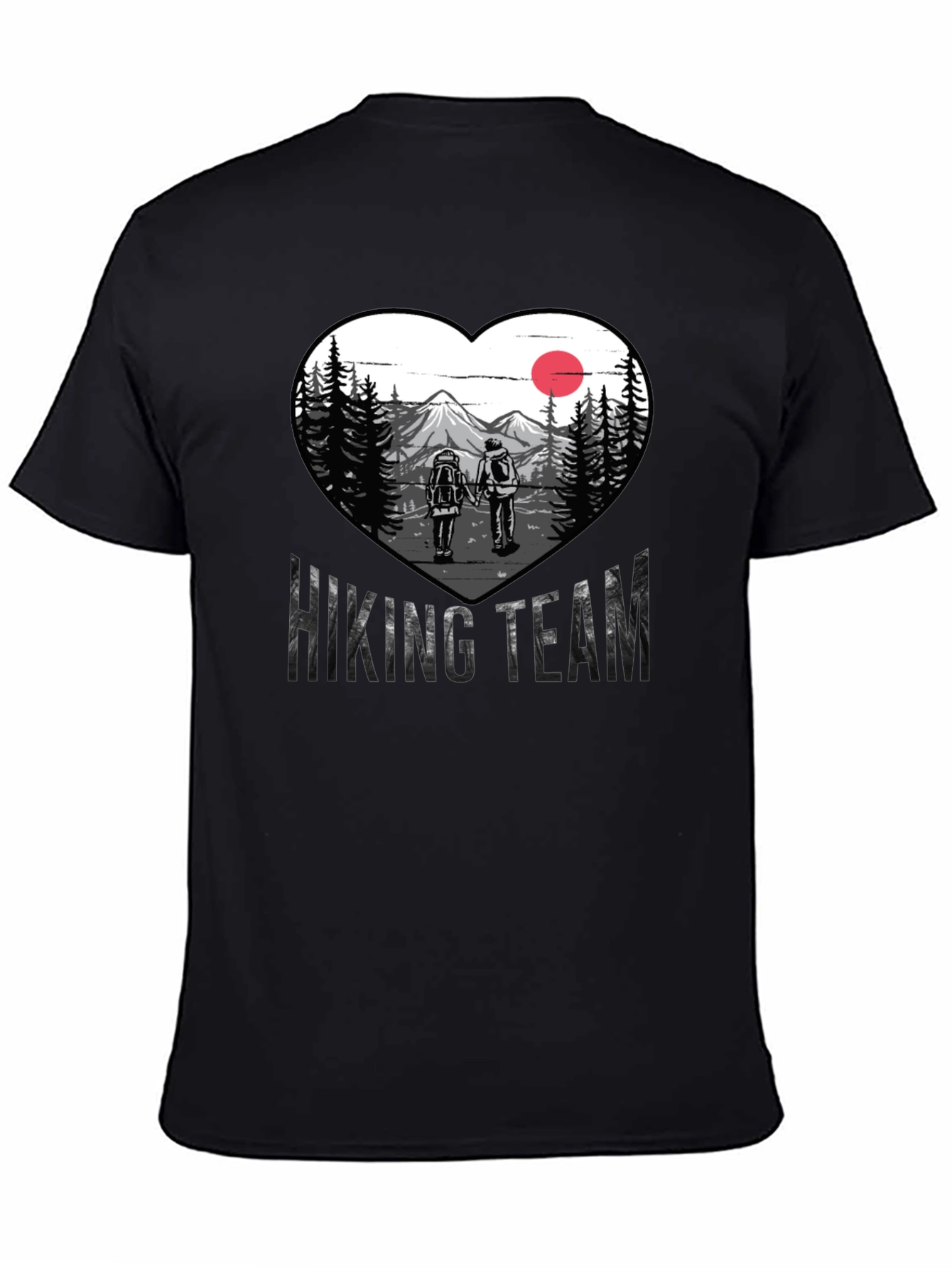 Black Hiking Team Heart Graphic Tee - Nature Lovers Shirt view 4