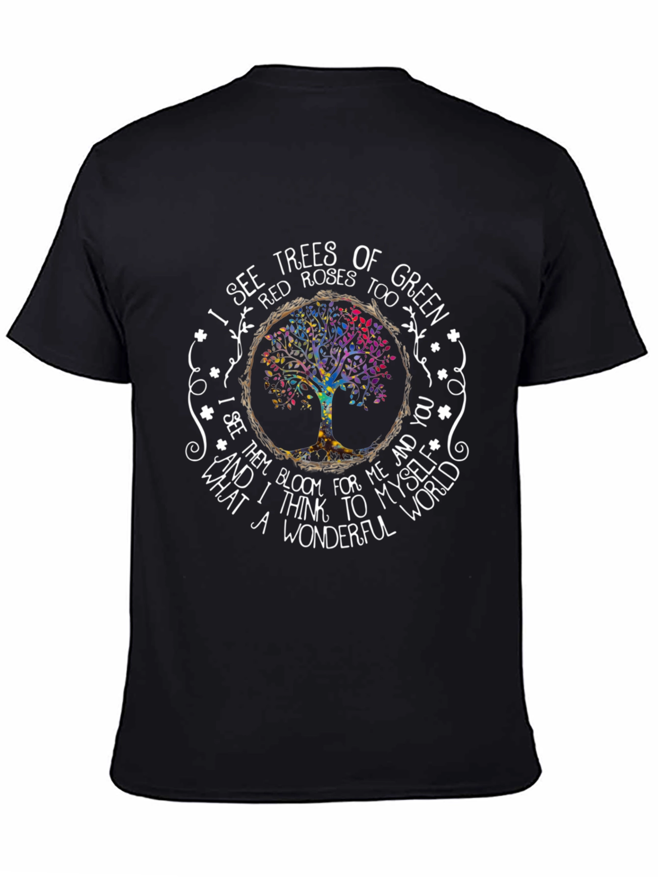 Black Wonderful World Tree Roses Graphic T-Shirt view 4