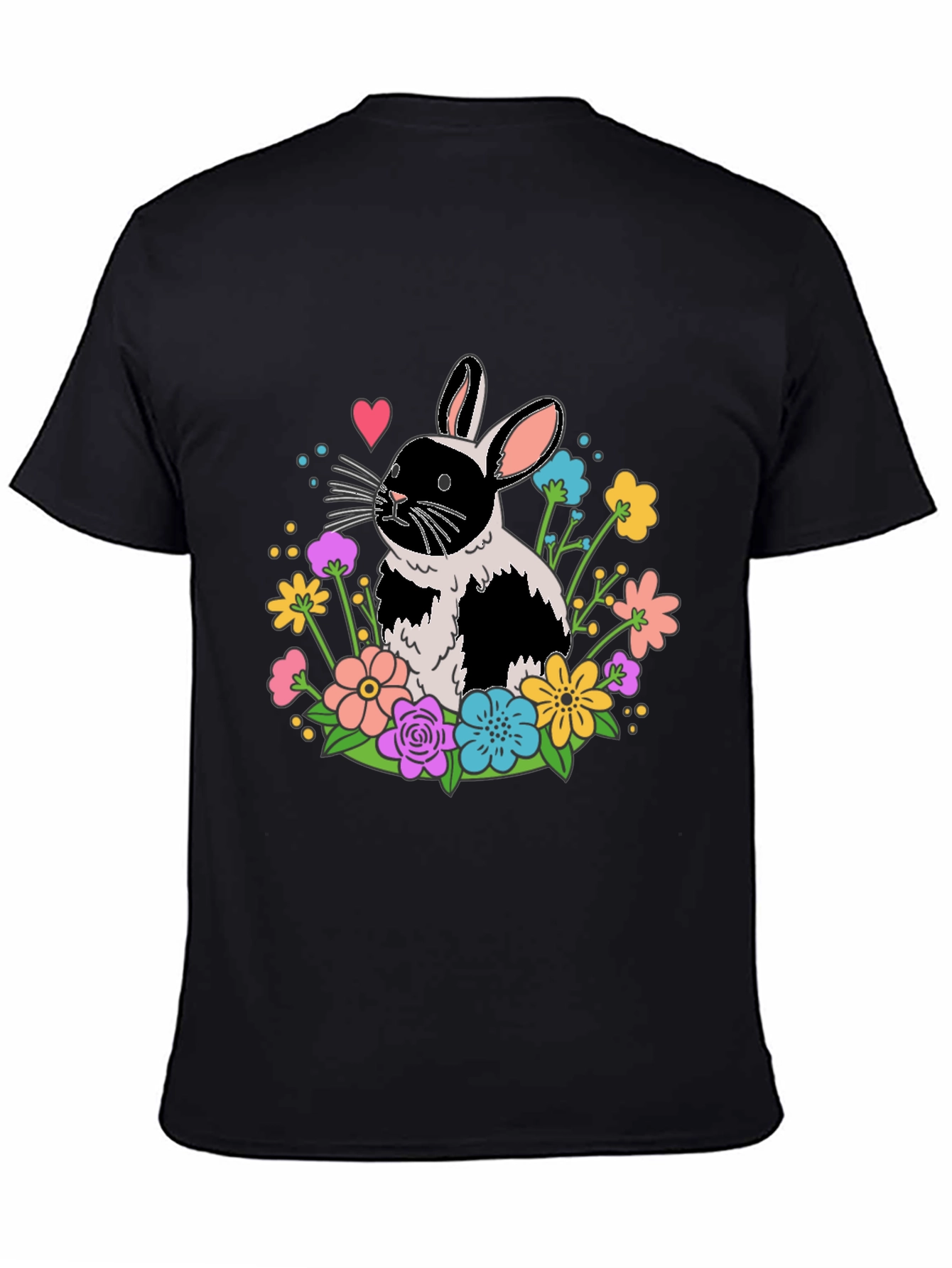 Black Floral Bunny Graphic Tee - Black Casual Shirt view 4
