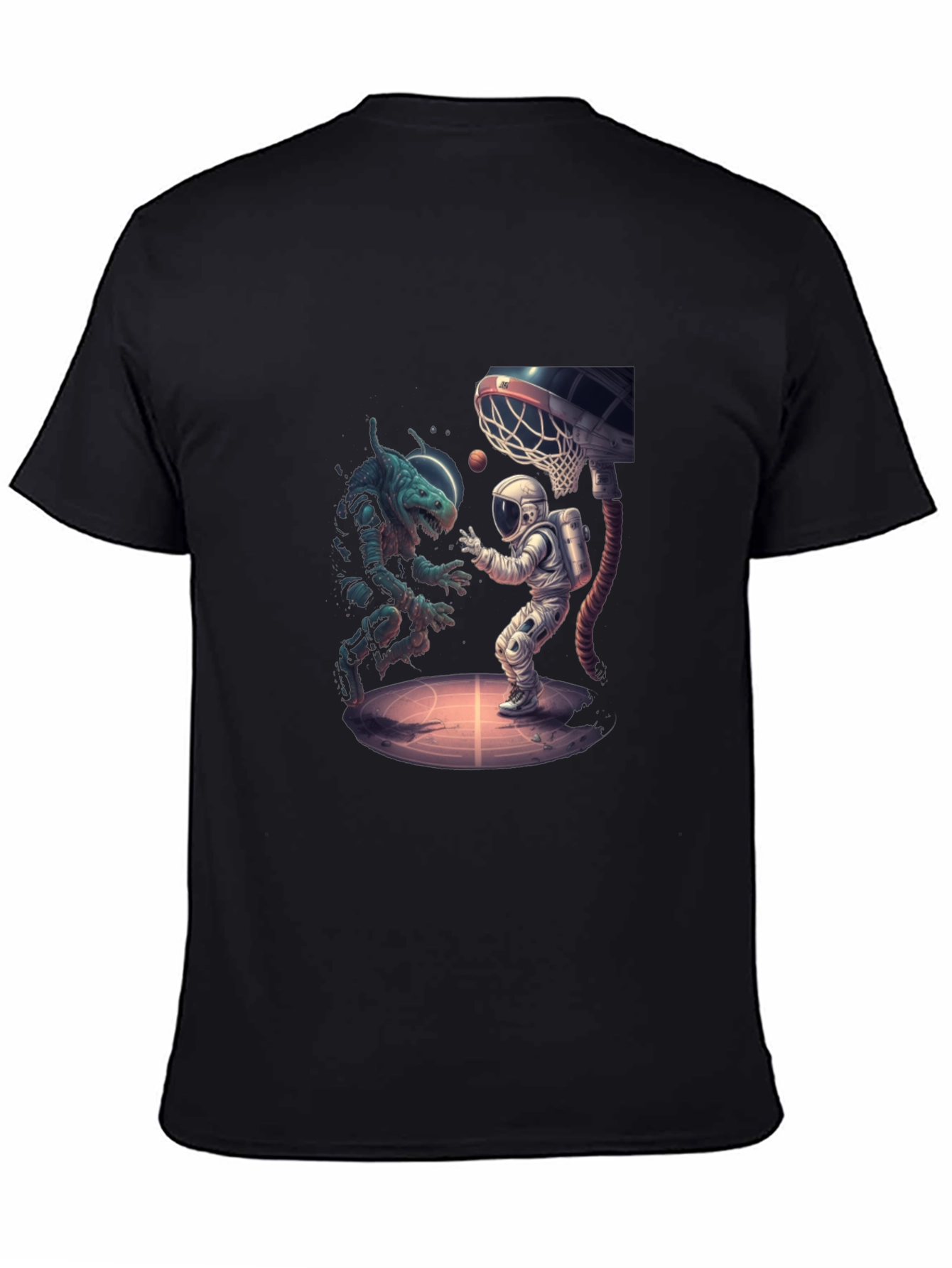 Black Cosmic Basketball T-Shirt - Alien vs Astronaut view 4