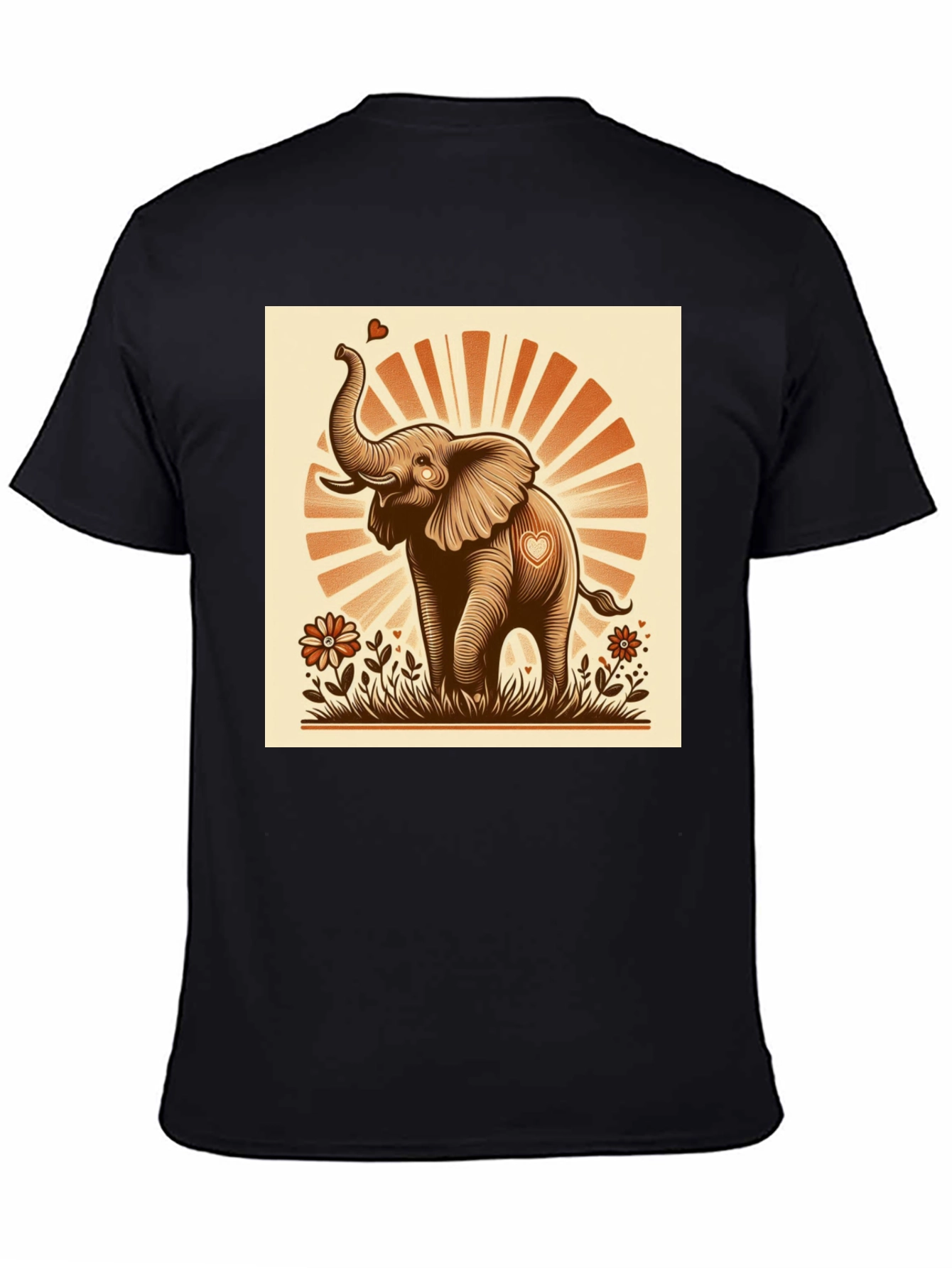 Black Cute Elephant Heart T-Shirt - Graphic Tee view 4