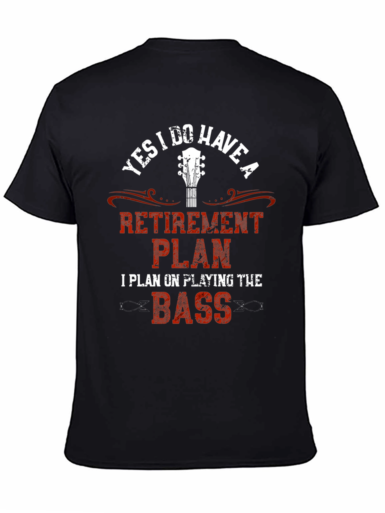 Black Retirement Plan Bass Guitar Graphic T-Shirt view 4