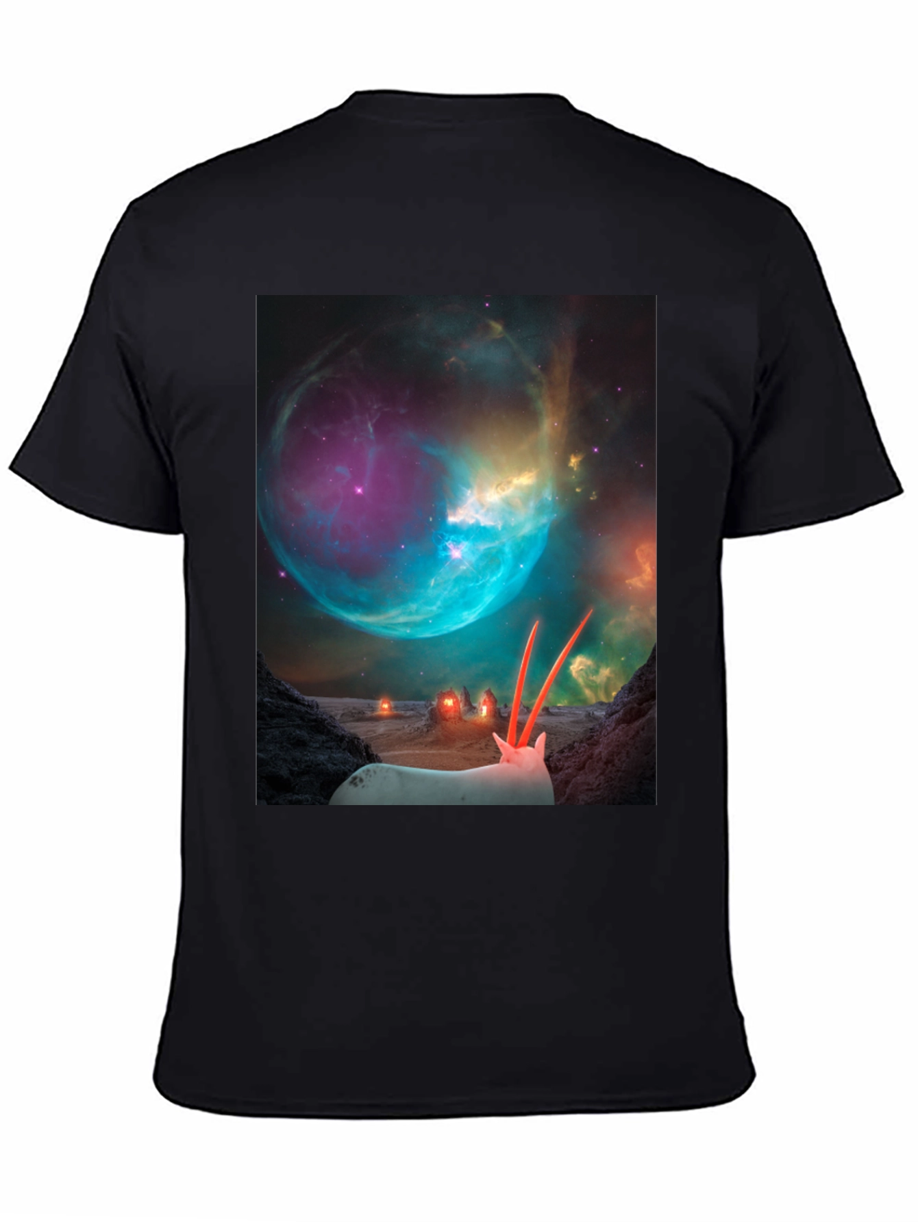 Black Sci-Fi Alien Landscape T-Shirt view 4