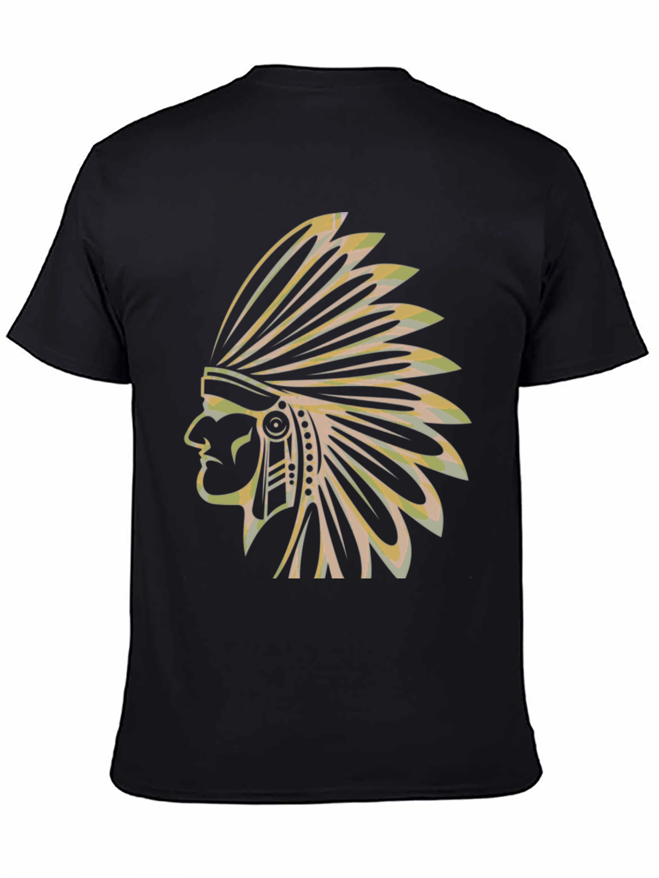 Black Men's Black T-Shirt with Native American Chief Graphic view 4