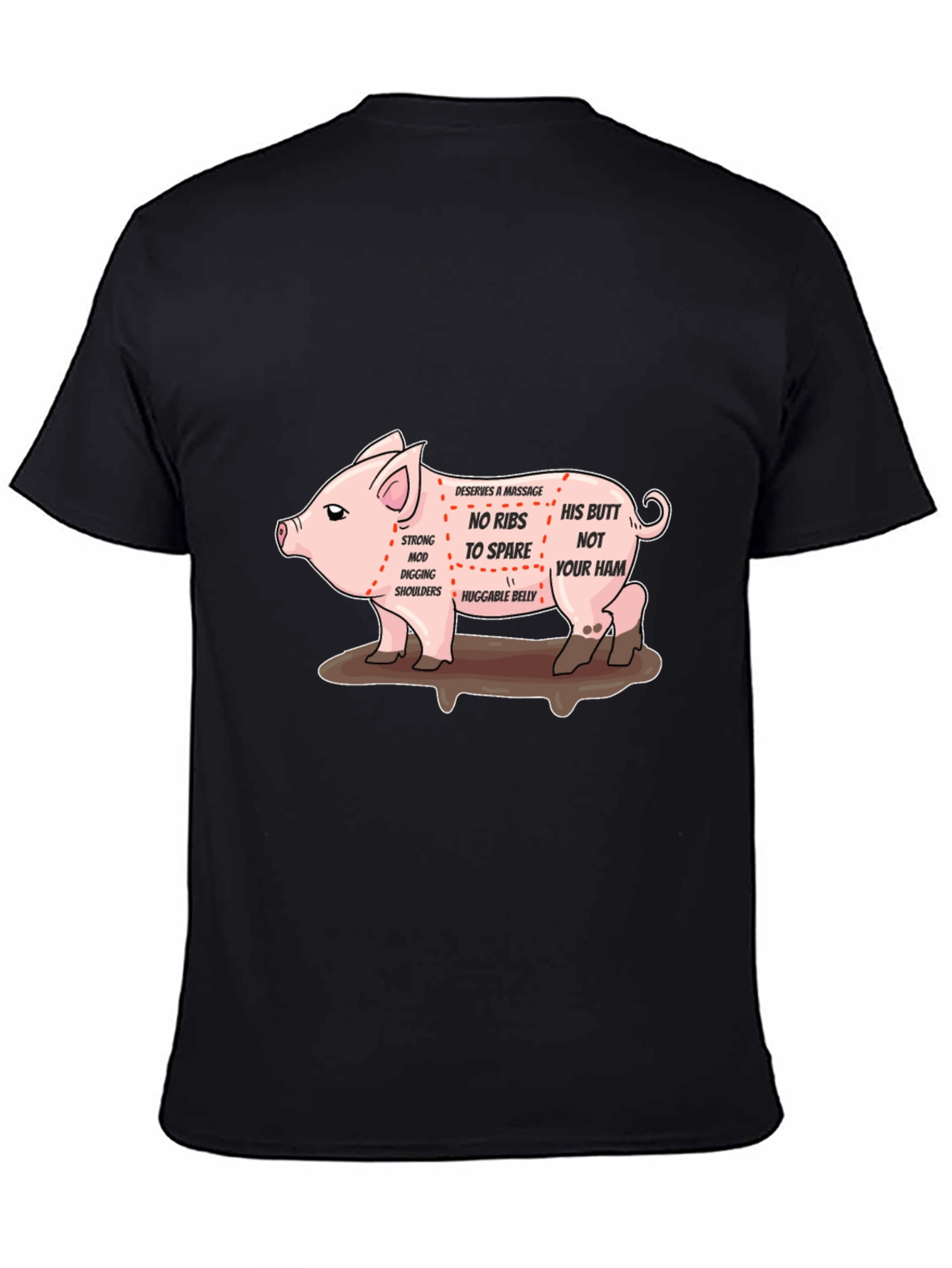 Black Funny Pig Anatomy Black T-Shirt view 4