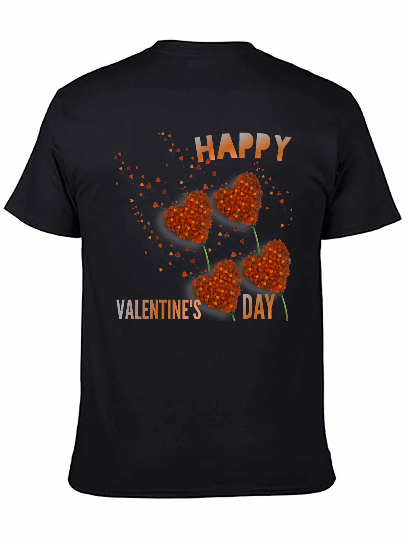 Black Happy Valentine's Day Heart Flower T-Shirt view 4