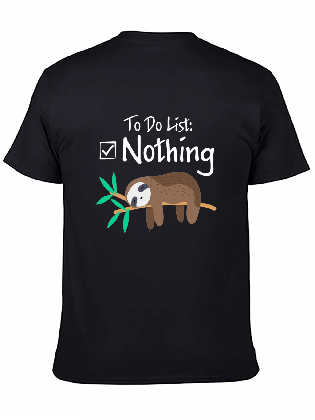 Black Lazy Sloth T-Shirt - To Do List: Nothing view 4