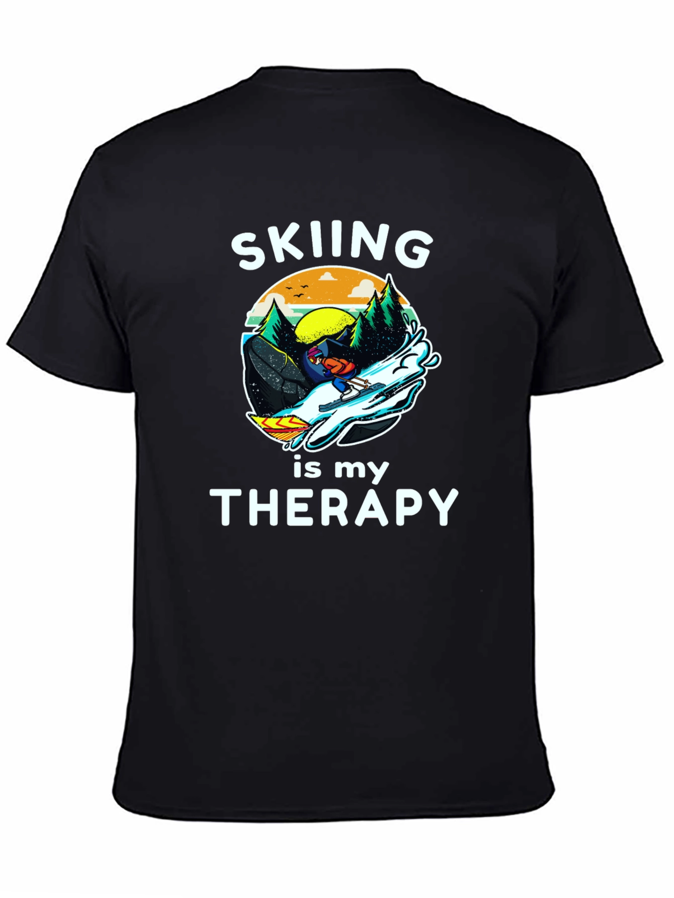 Black Skiing is My Therapy Graphic T-Shirt view 4