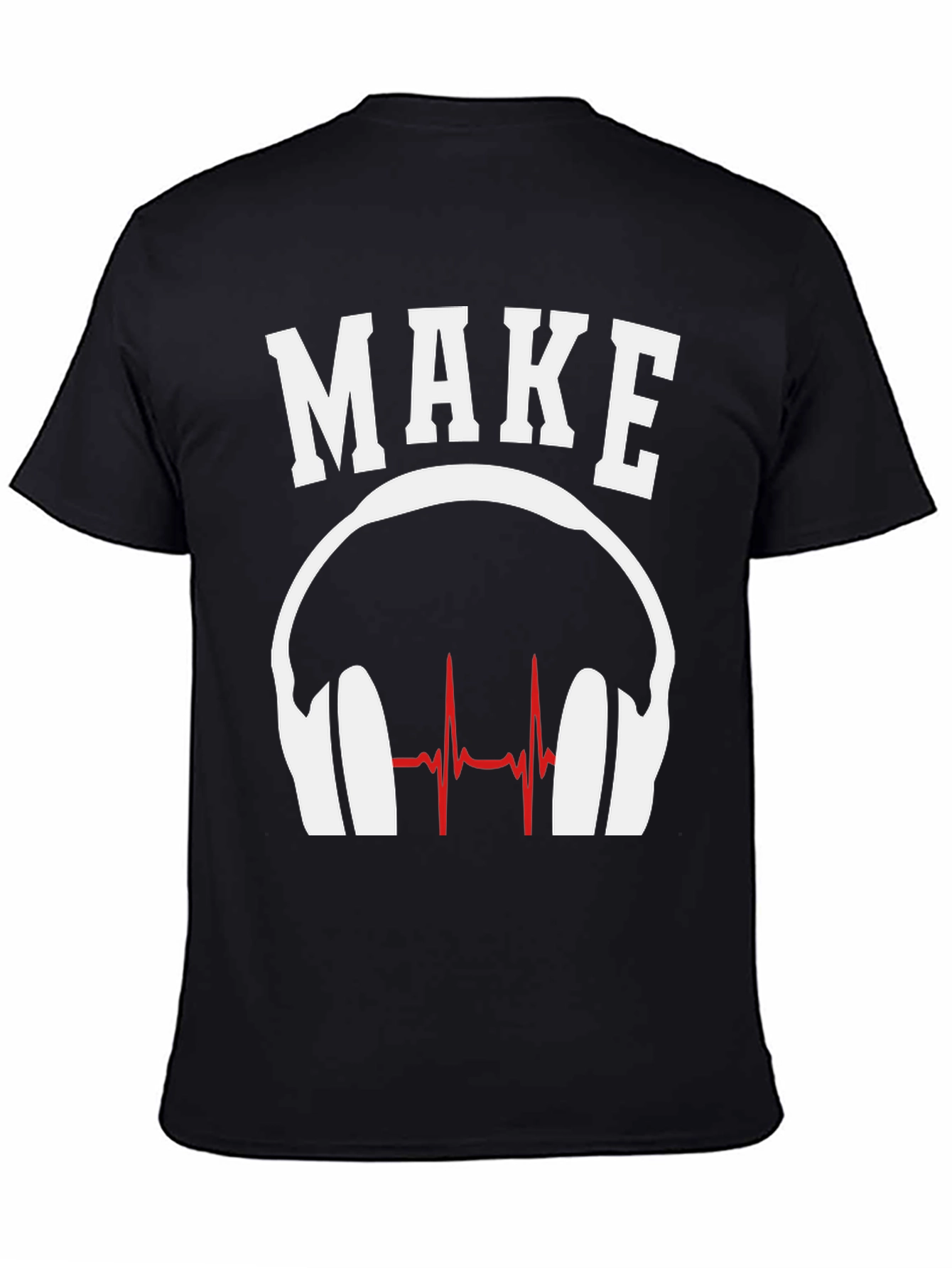 Black Make Music T-Shirt - DJ Headphones Heartbeat Design view 4