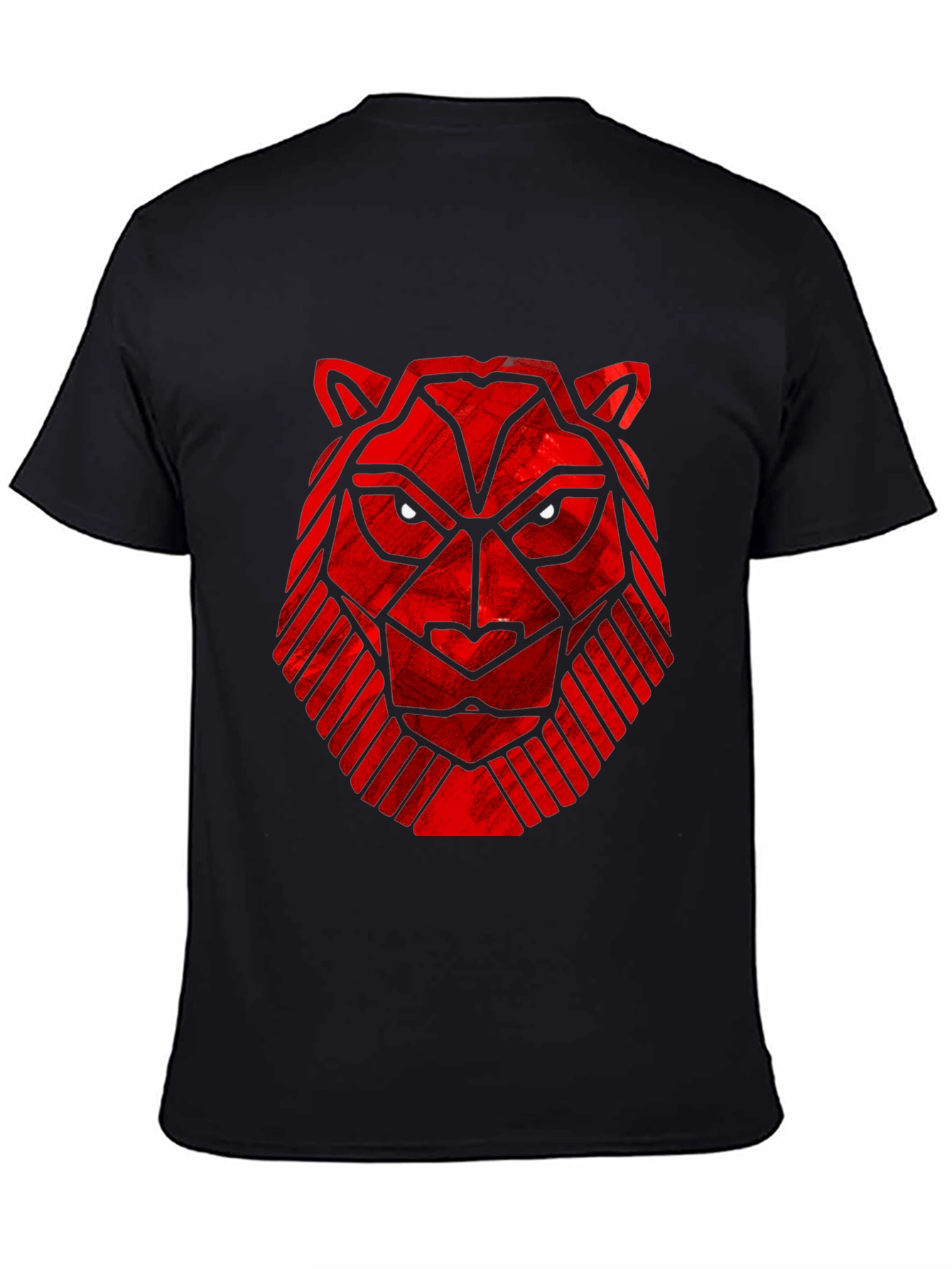 Black Geometric Red Tiger Graphic Black T-Shirt view 4
