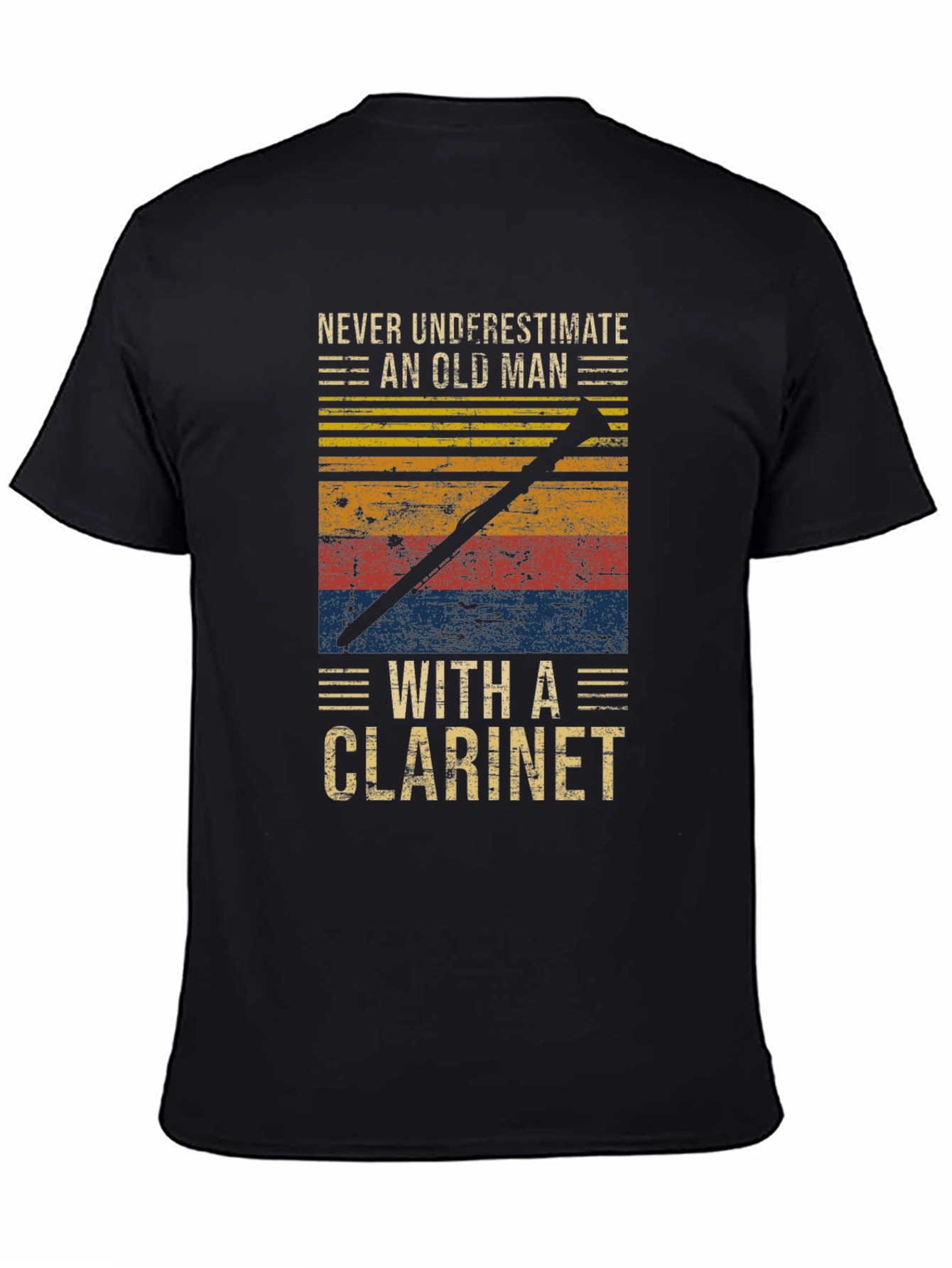 Black Never Underestimate Old Man with Clarinet T-Shirt view 4