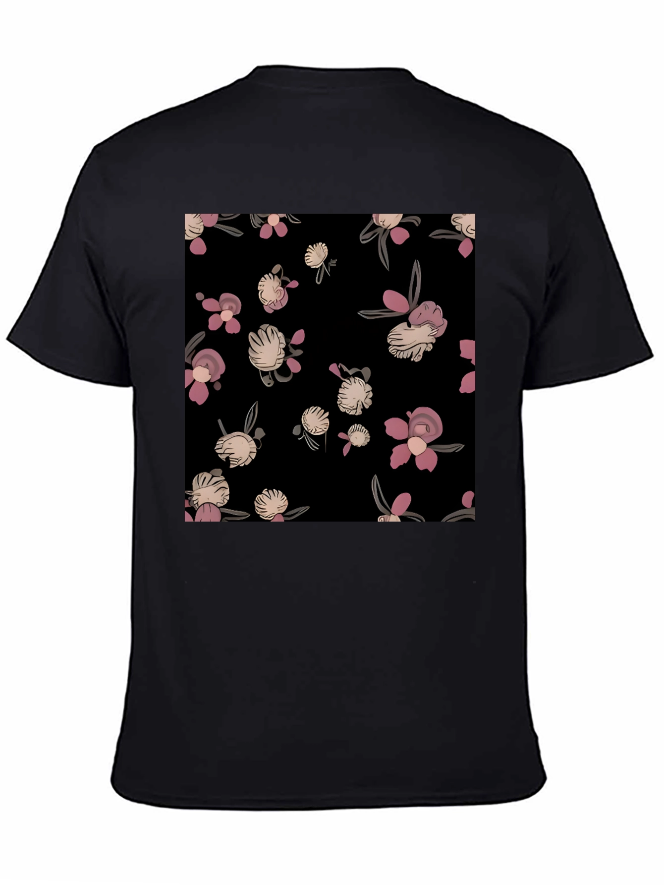 Black Floral Print Black T-Shirt - Casual Style view 4