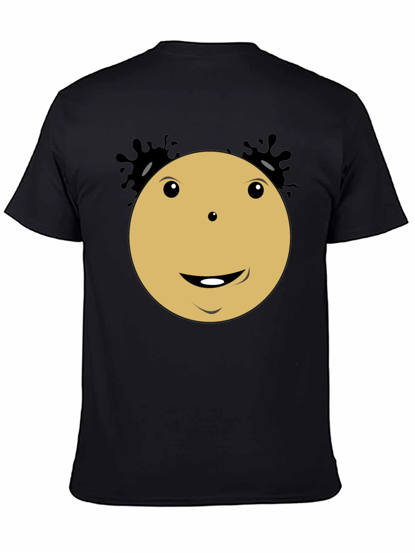 Black Smiley Face Cartoon Character Black T-Shirt view 4