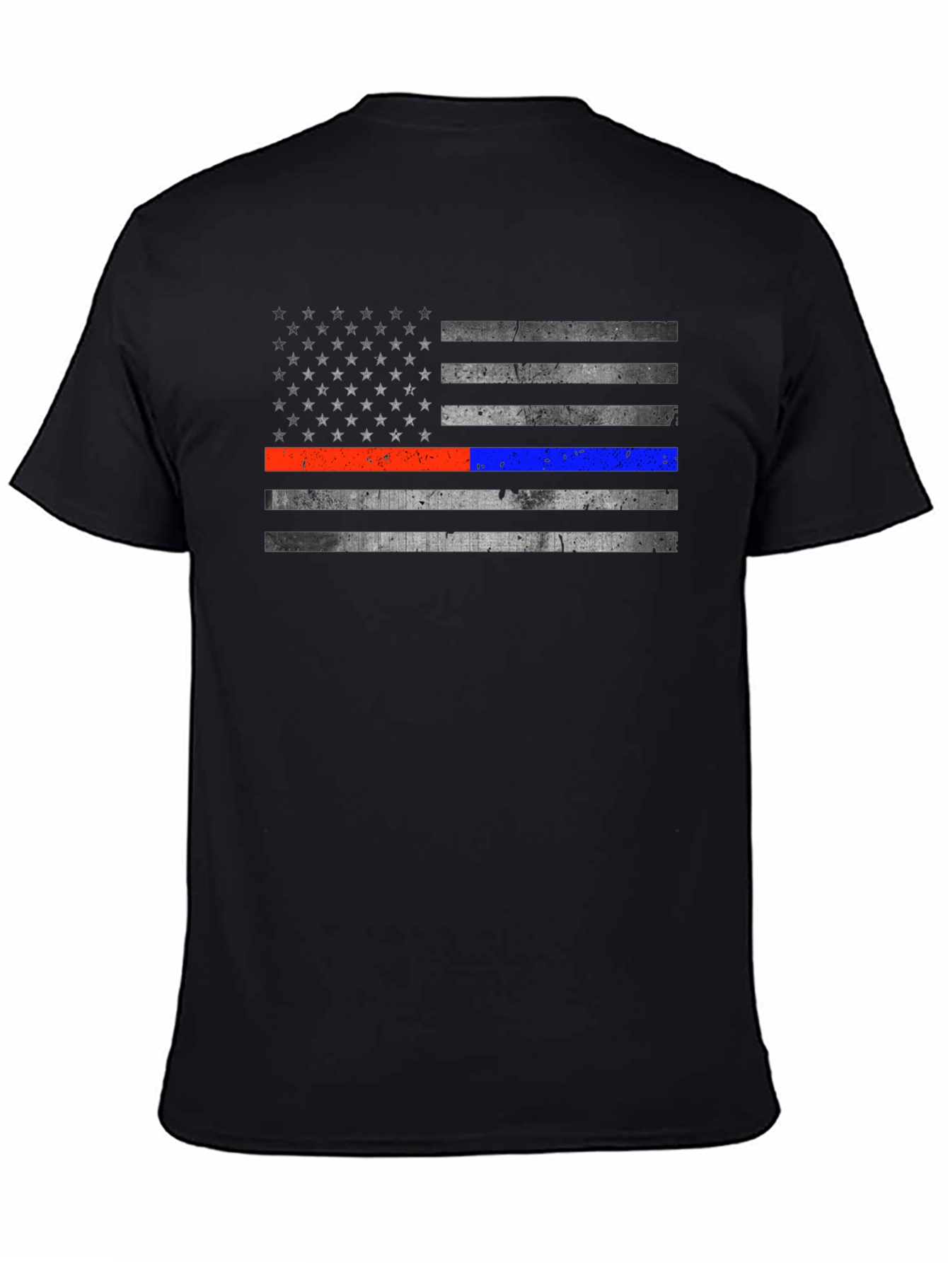 Black Distressed American Flag Line T-Shirt view 4
