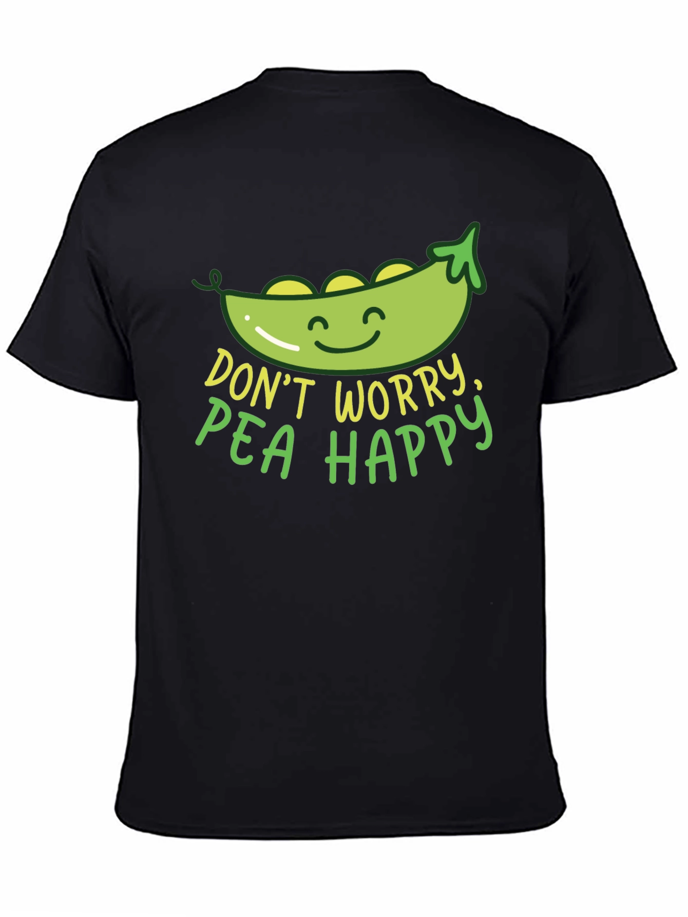 Black Don't Worry Pea Happy Graphic T-Shirt view 4