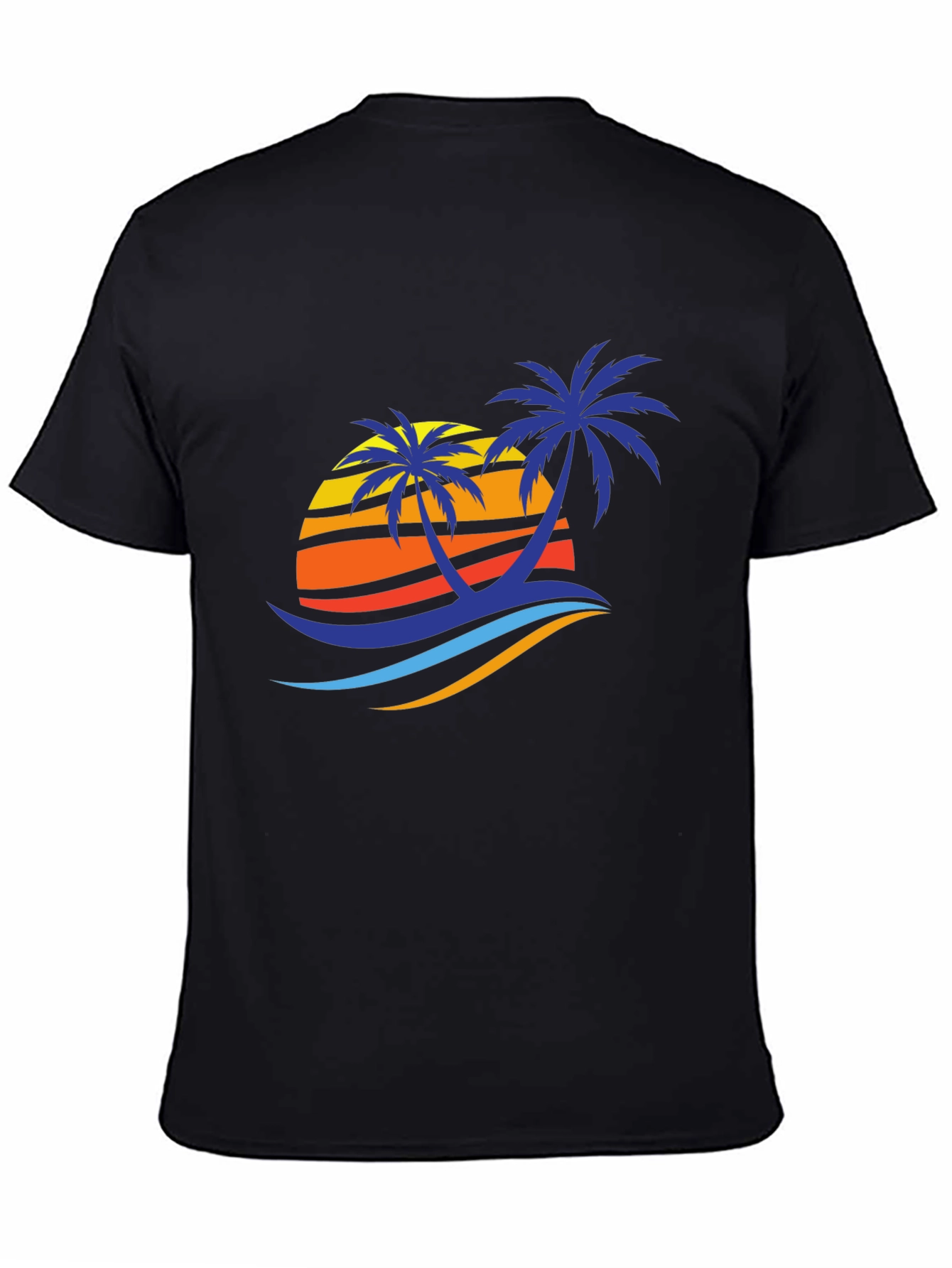 Black Tropical Palm Sunset Graphic Tee - Black Cotton Blend view 4