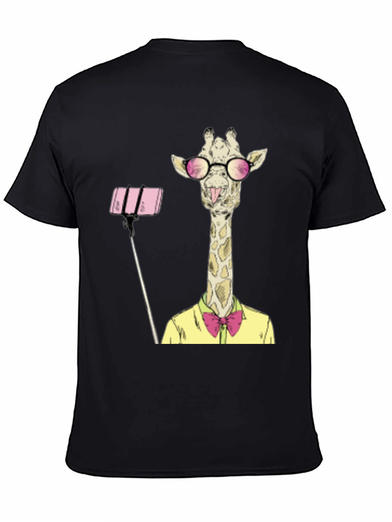 Black Giraffe Selfie Graphic T-Shirt - Unique Animal Design view 4