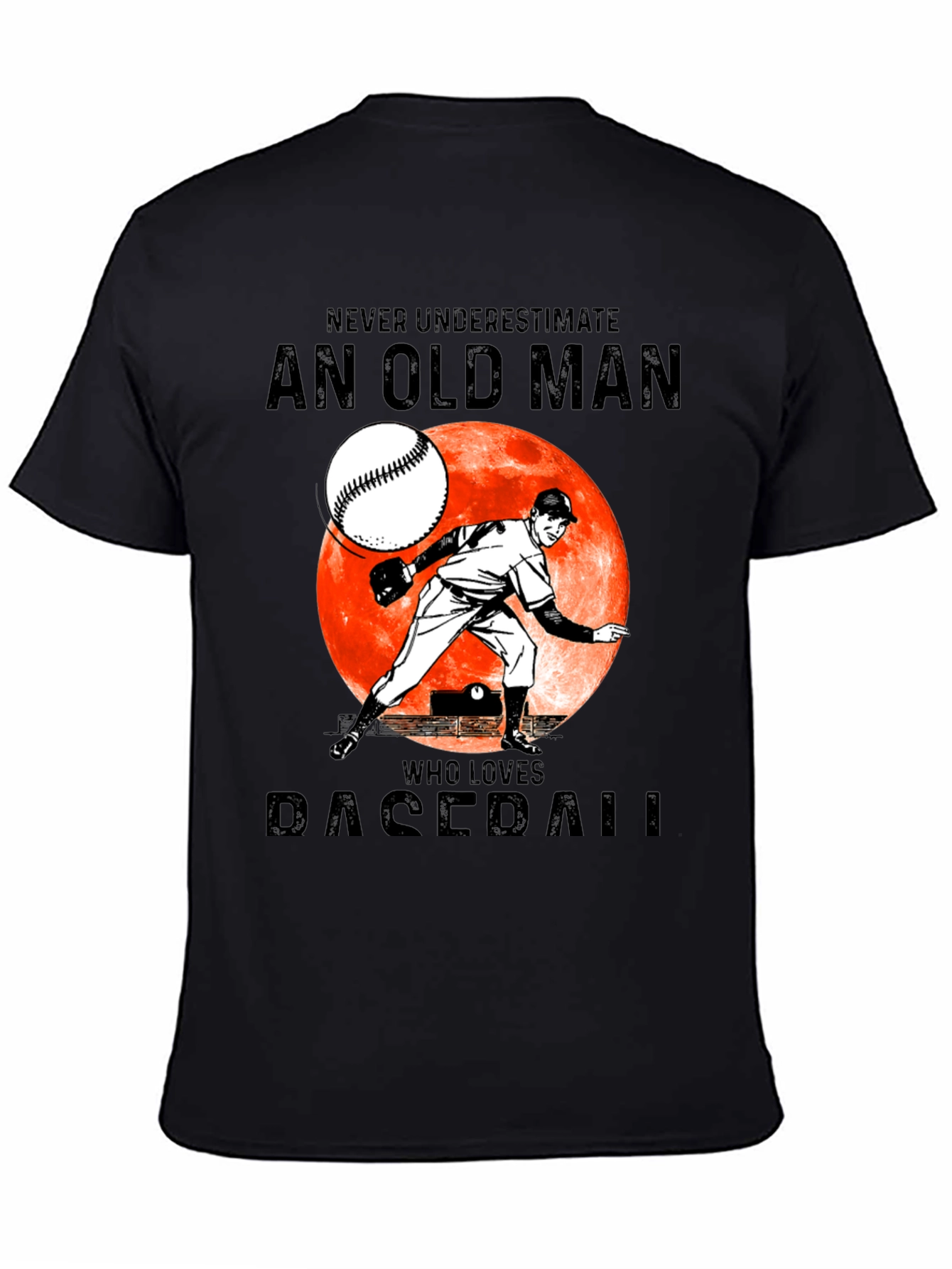 Black Never Underestimate Old Man Baseball T-Shirt view 4