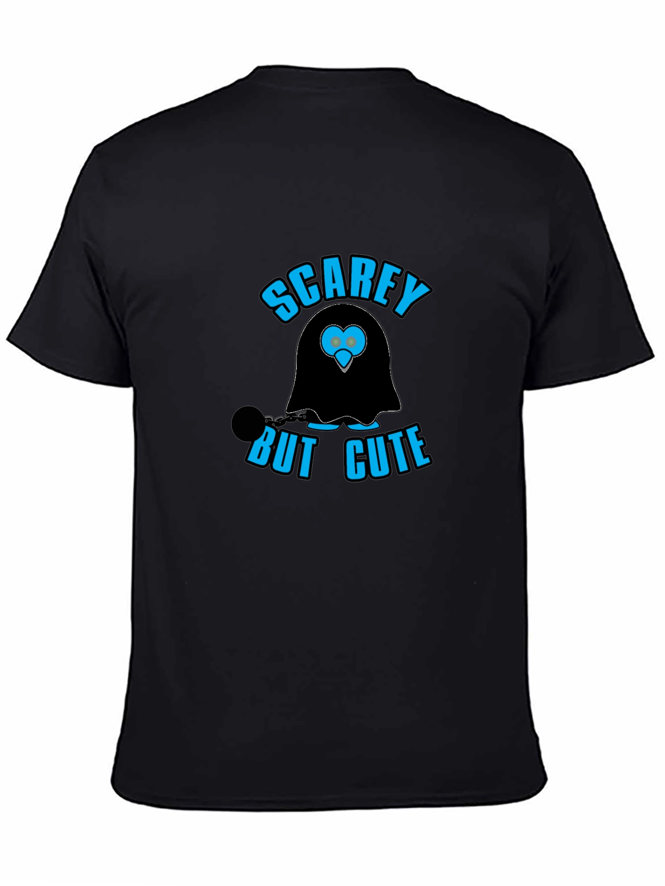Black Scarey But Cute Ghost Graphic Black T-Shirt view 4