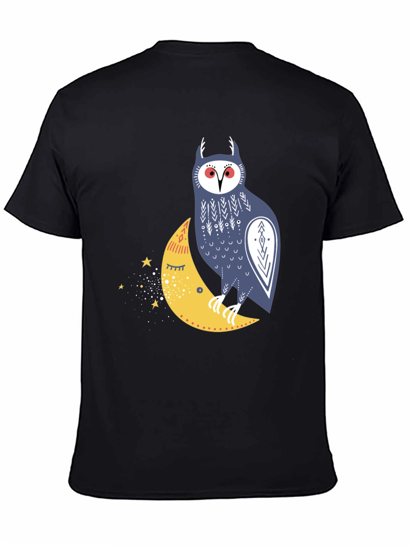Black Owl on Moon Graphic T-Shirt - Black view 4